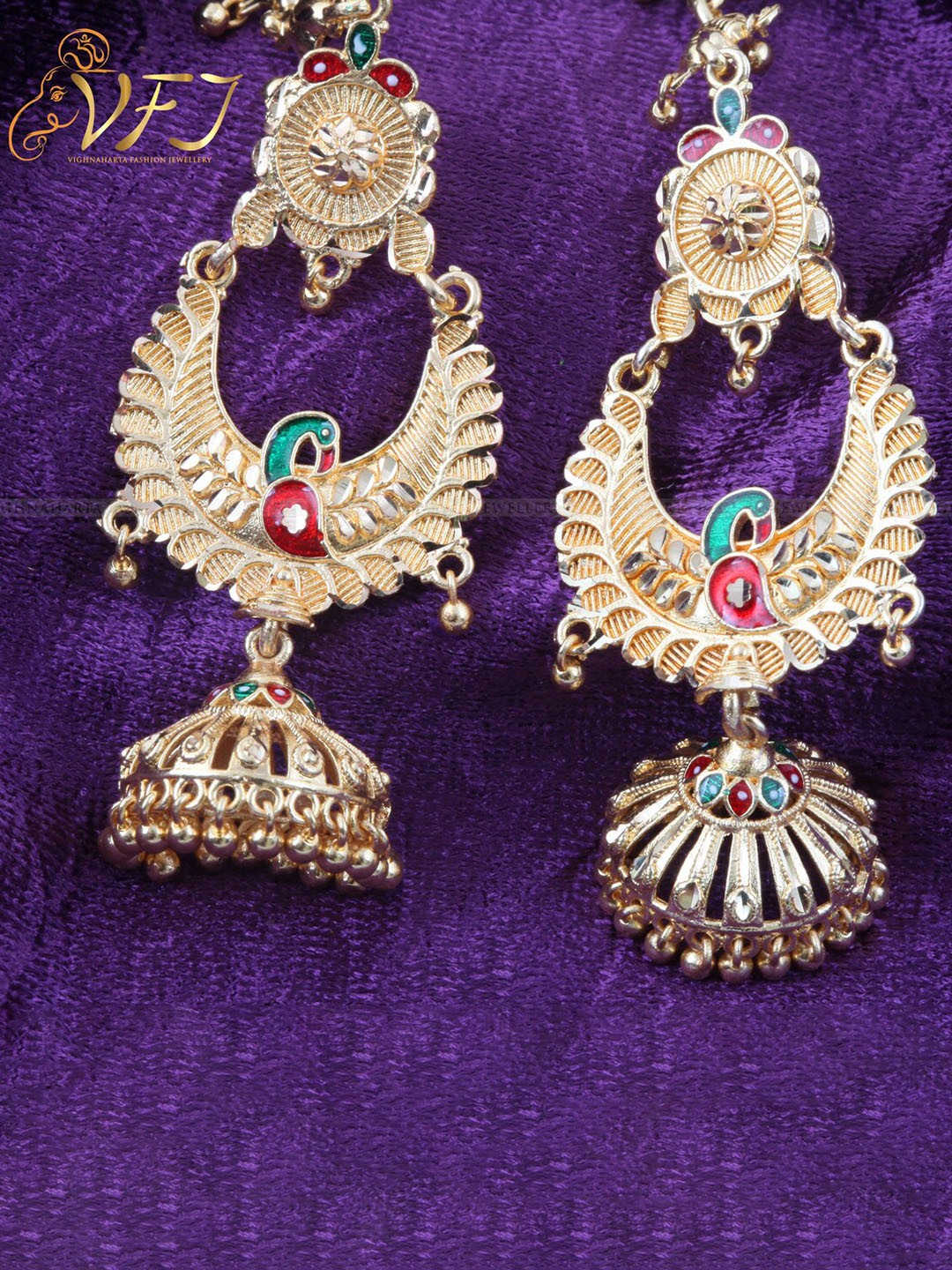 

Vighnaharta Gold-Plated Floral Jhumkas Earrings