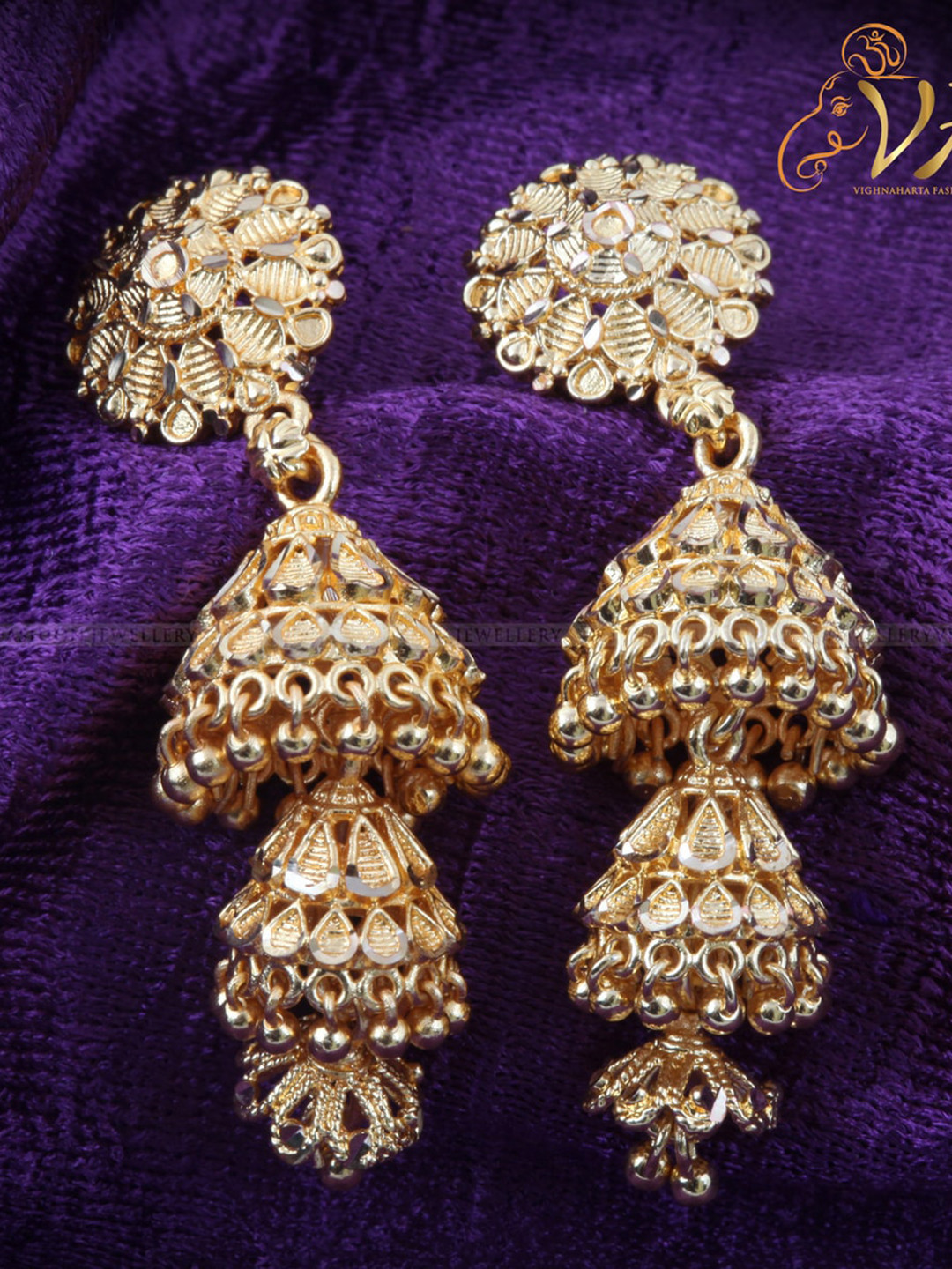 

Vighnaharta Gold-Plated Floral Jhumkas Earrings