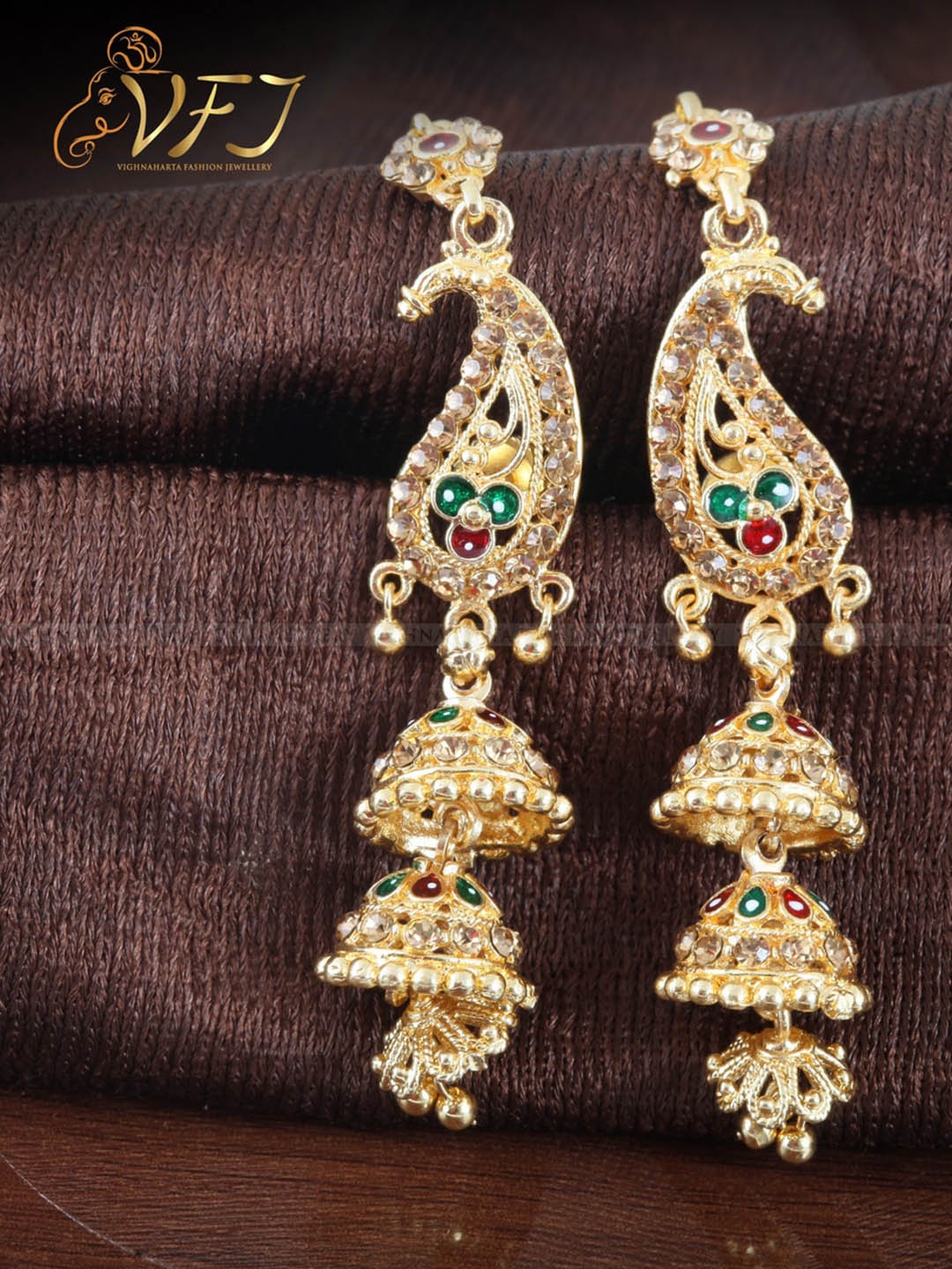 

Vighnaharta Gold-Plated Floral Jhumkas Earrings