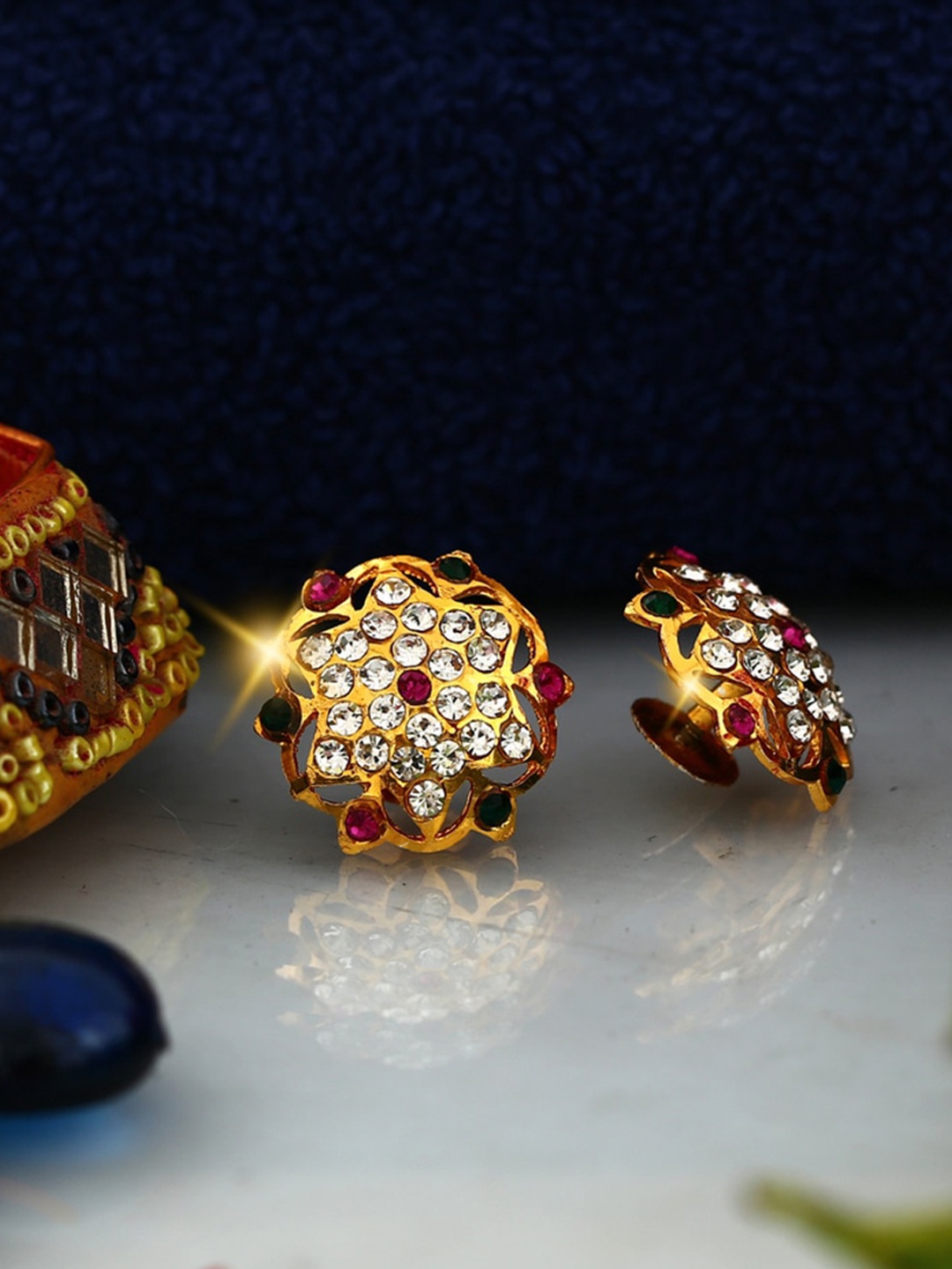 

Vighnaharta Gold-Plated Floral Jhumkas Earrings
