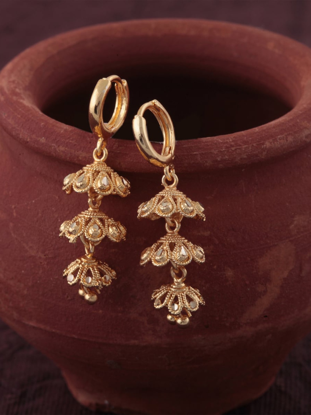 

Vighnaharta Gold-Plated Contemporary Jhumkas Earrings