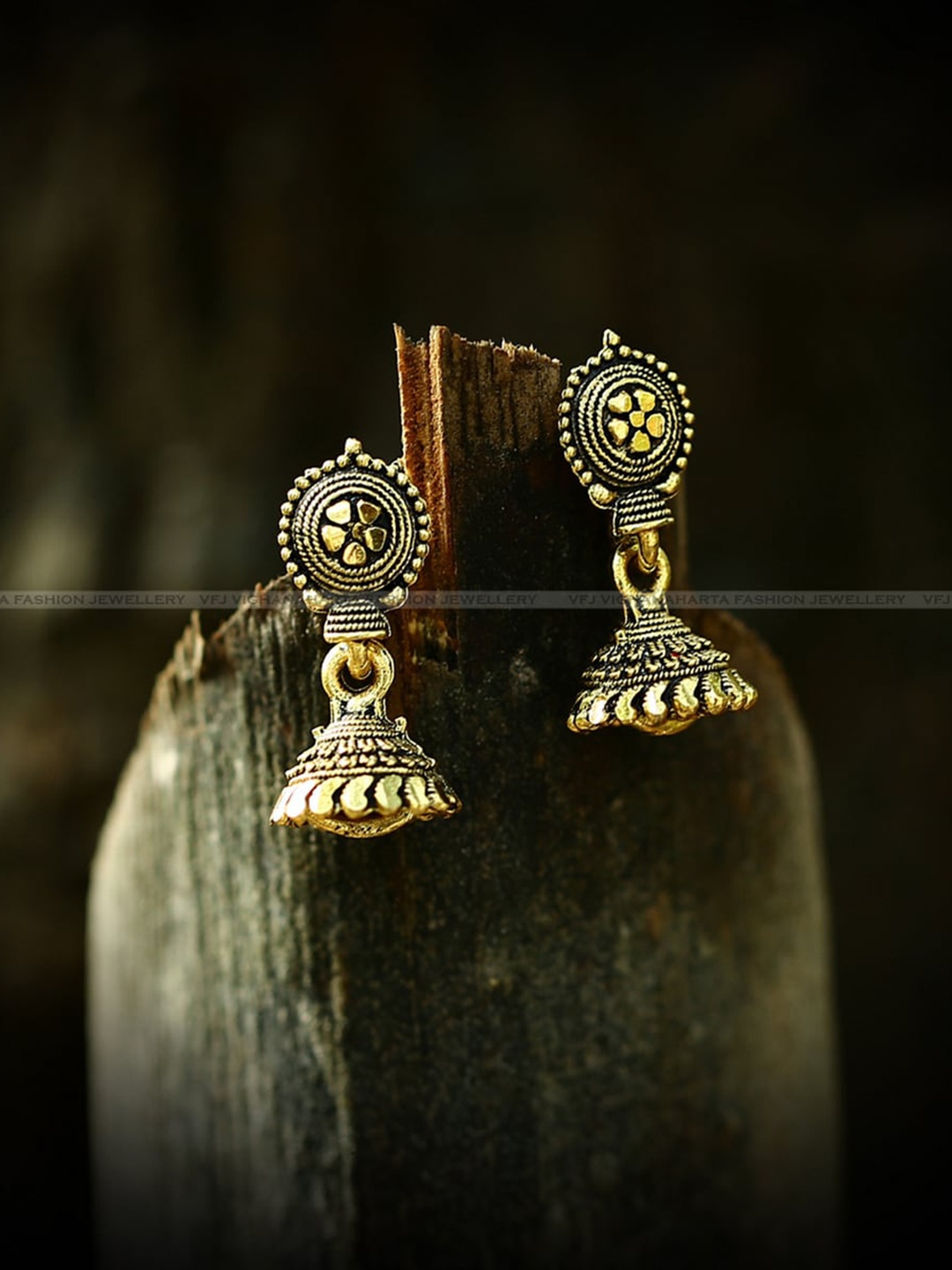 

Vighnaharta Gold-Plated Floral Jhumkas Earrings