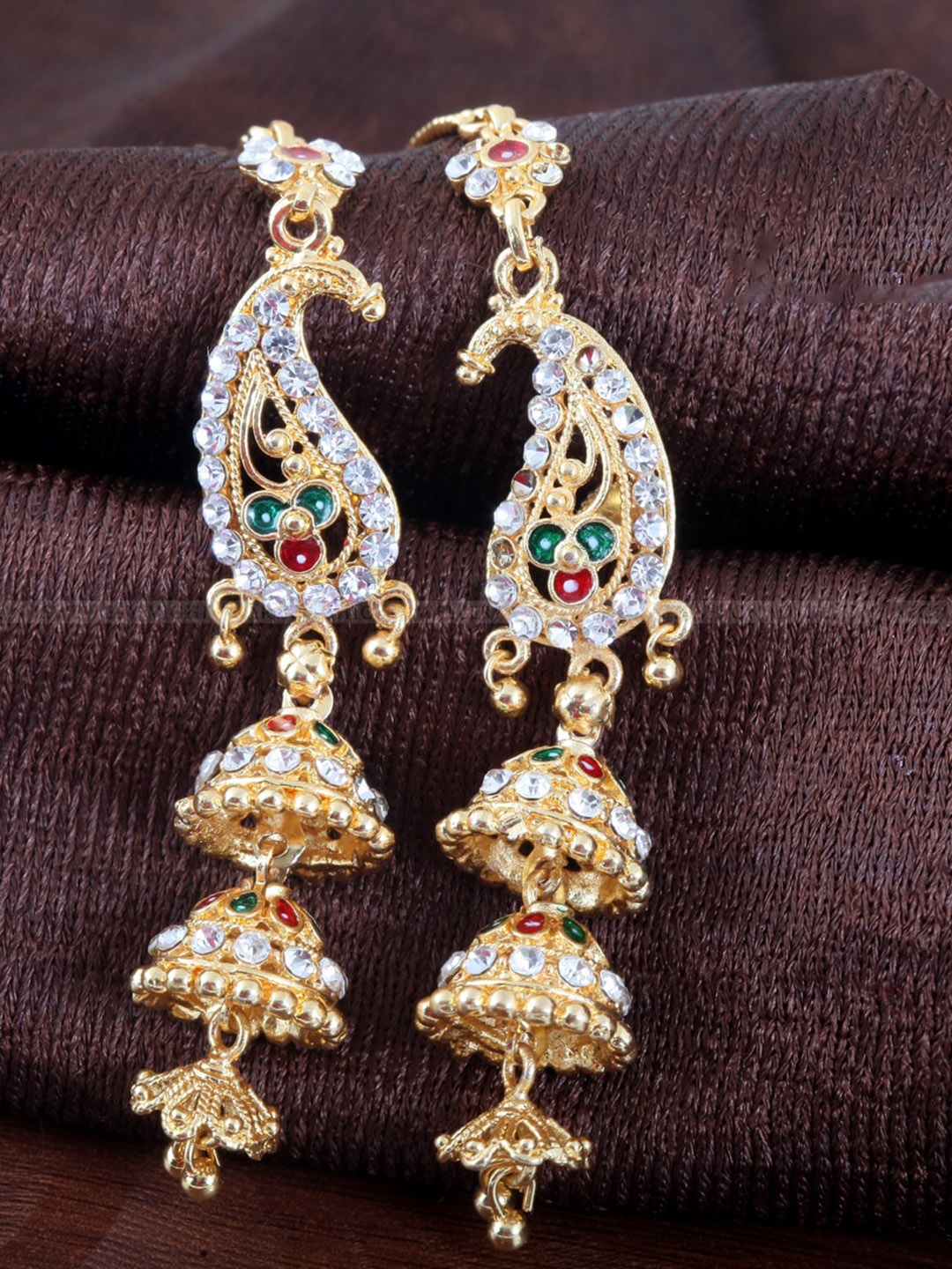 

Vighnaharta Gold-Plated Paisley Shaped Jhumkas Earrings