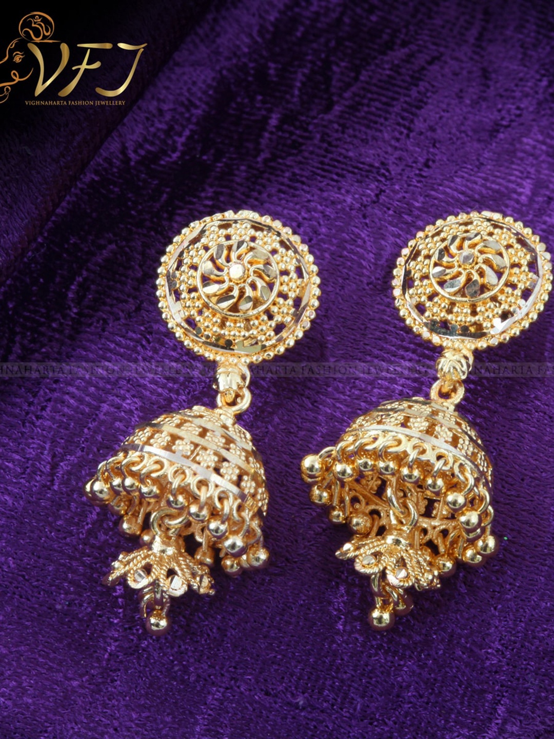 

Vighnaharta Gold-Plated Floral Jhumkas Earrings