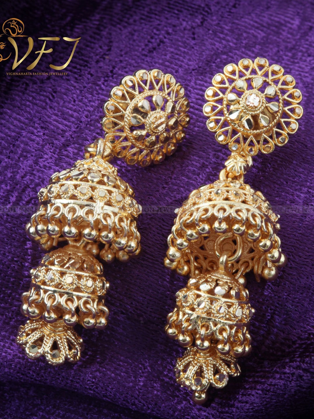 

Vighnaharta Gold-Plated Floral Jhumkas Earrings