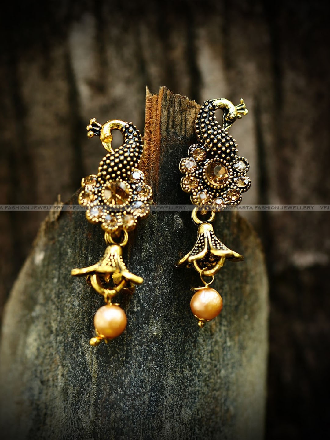 

Vighnaharta Gold-Plated Peacock Shaped Jhumkas