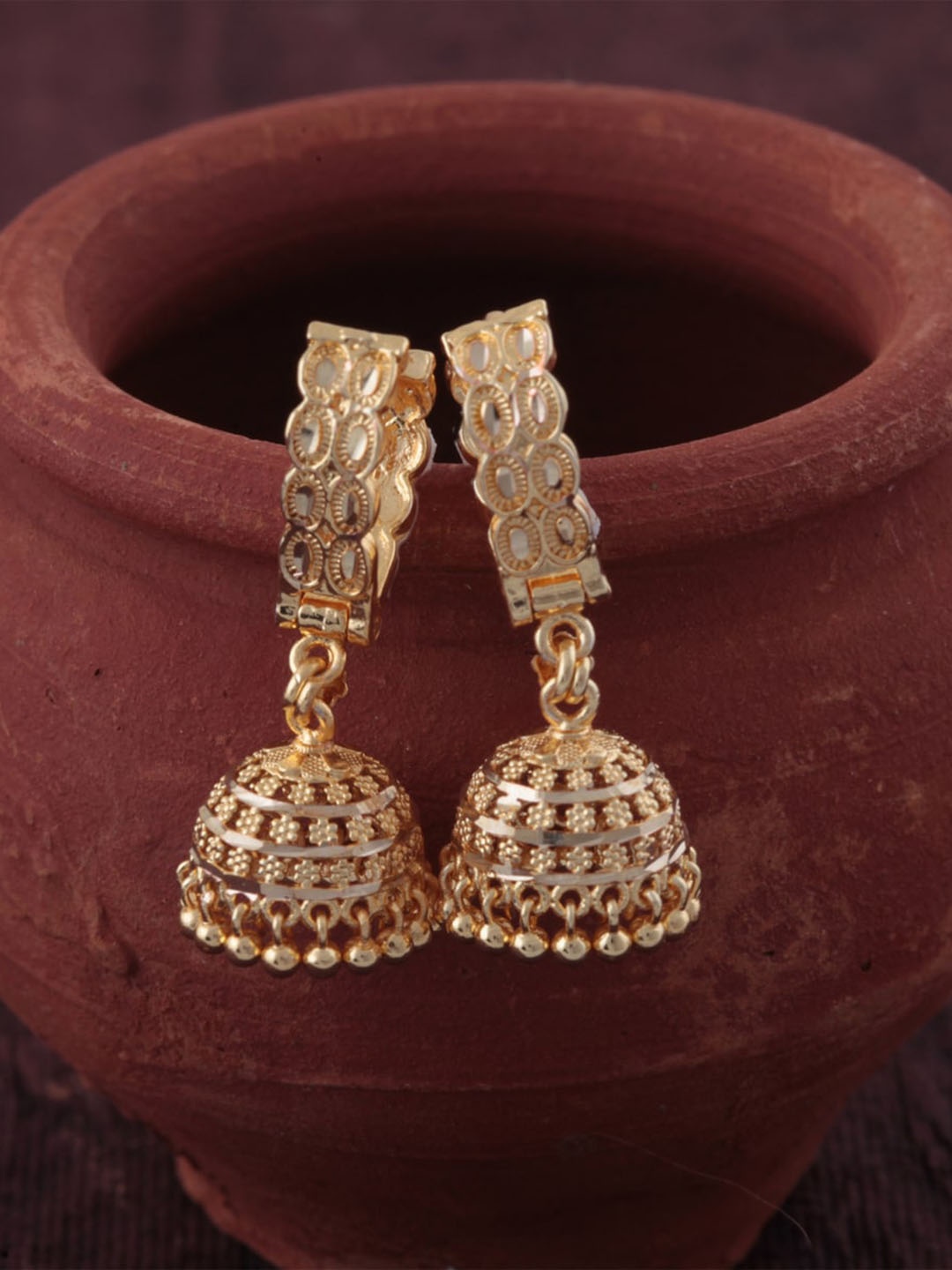 

Vighnaharta Gold-Plated Dome Shaped Jhumkas