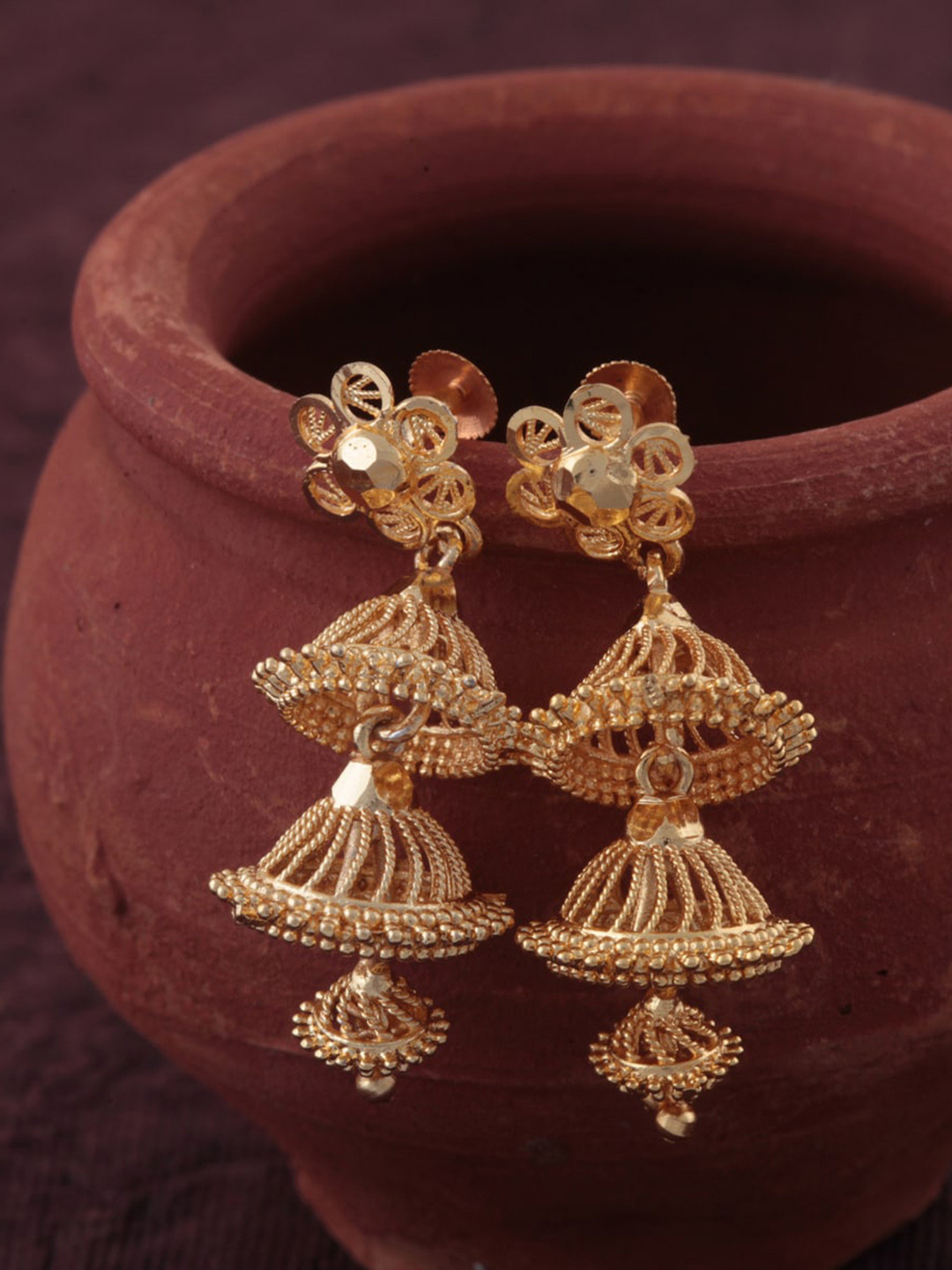 

Vighnaharta Gold-Plated Floral Jhumkas