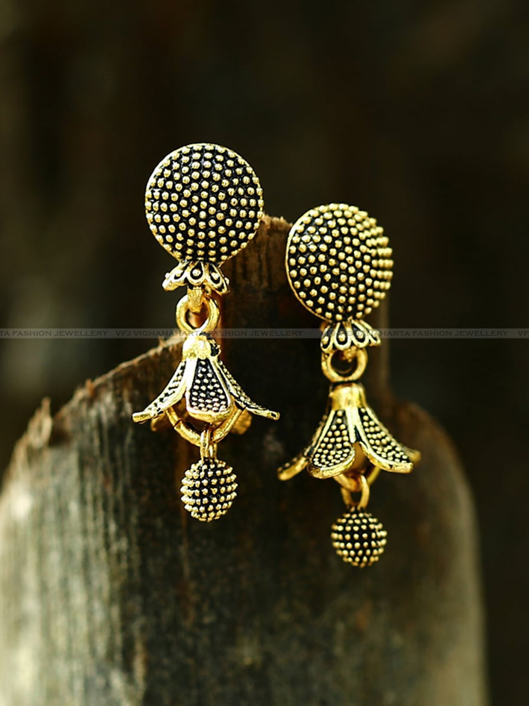 

Vighnaharta Gold-Plated Floral Drop Earrings