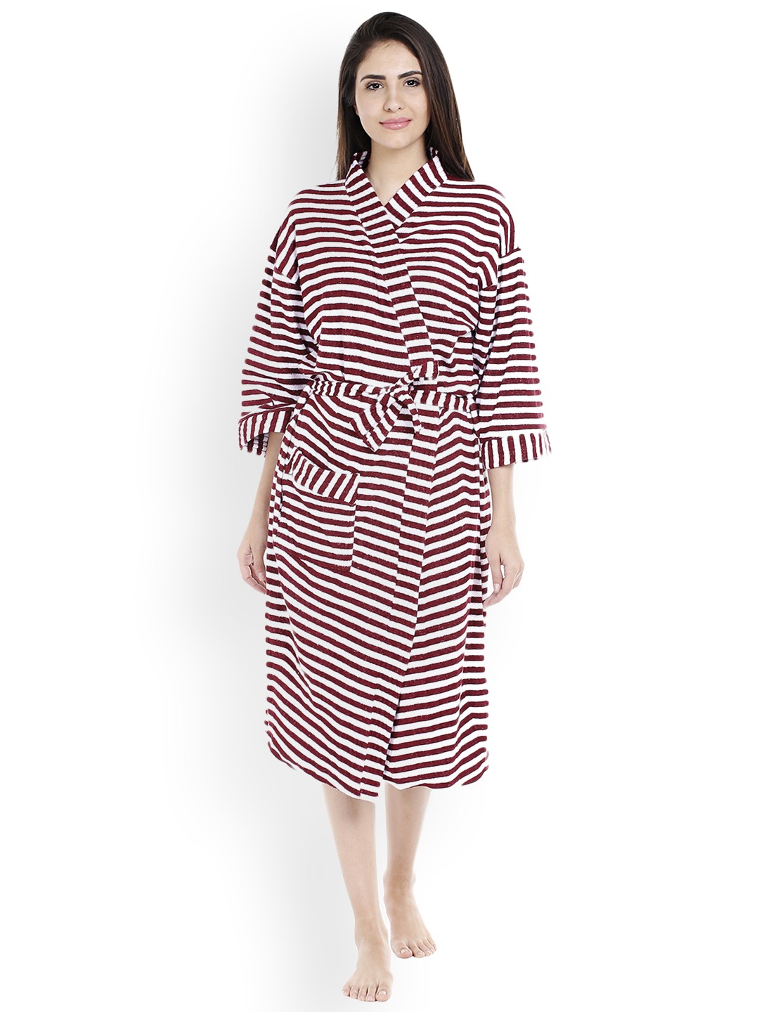 

Sand Dune Maroon & White Striped Bathrobe