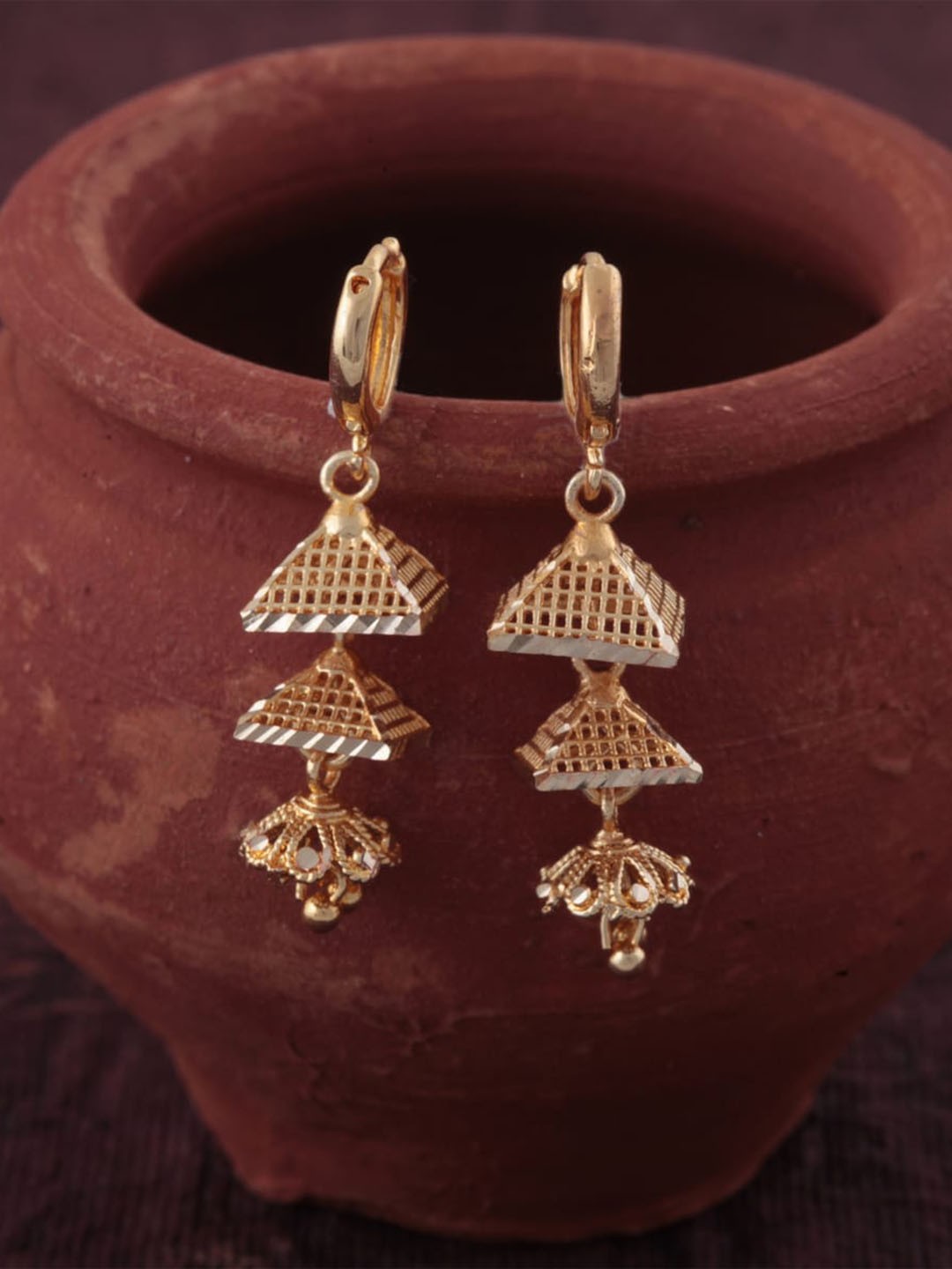 

Vighnaharta Gold-Plated Dome Shaped Jhumkas