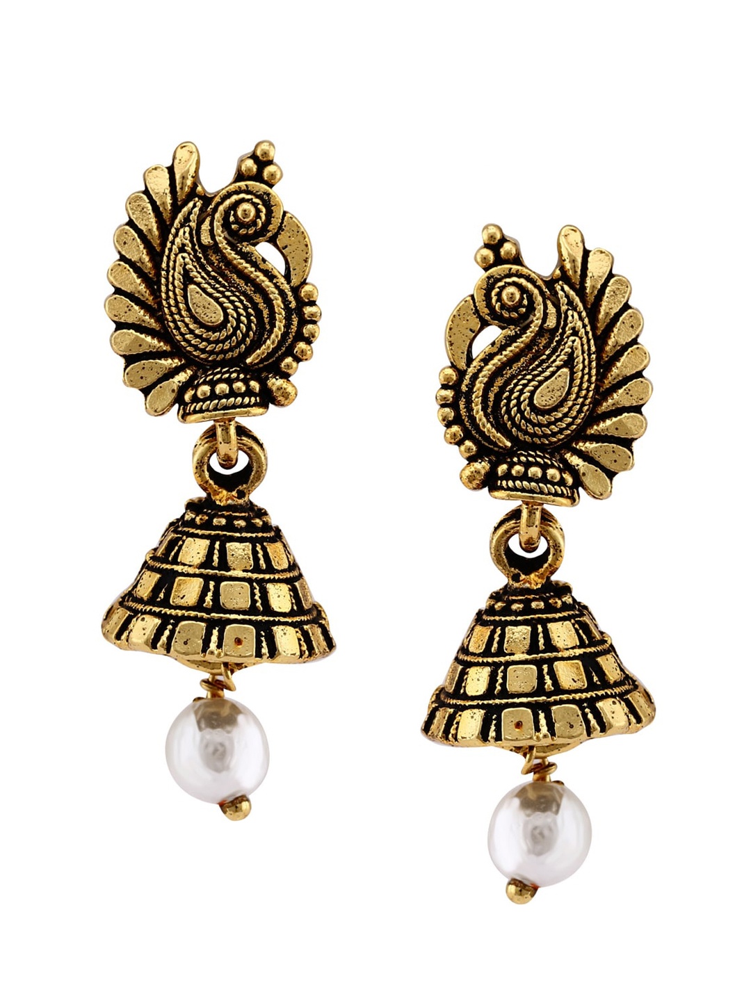 

Vighnaharta Gold-Plated Peacock Shaped Jhumkas