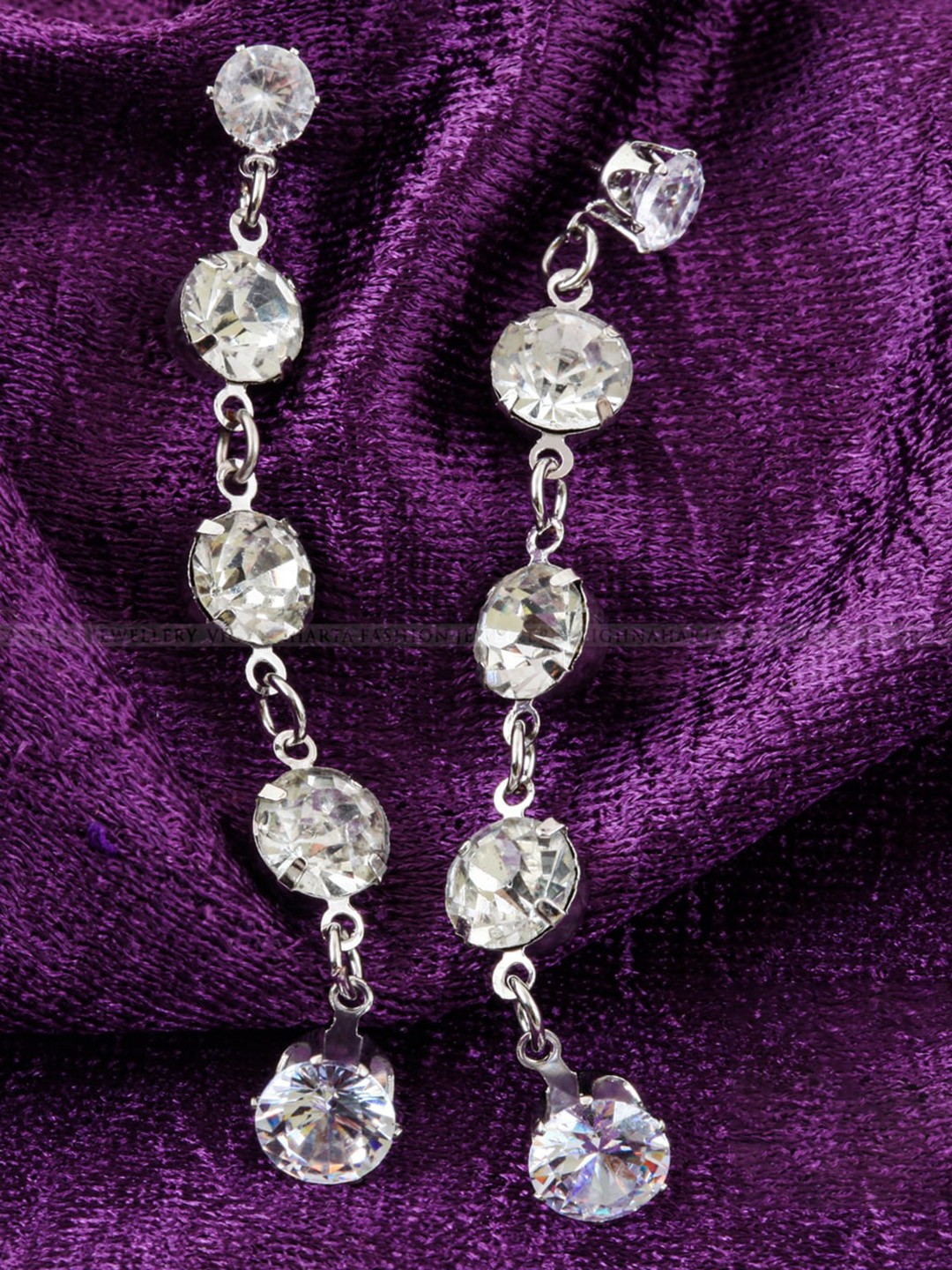 

Vighnaharta Silver-Plated Floral CZ Studded Drop Earrings