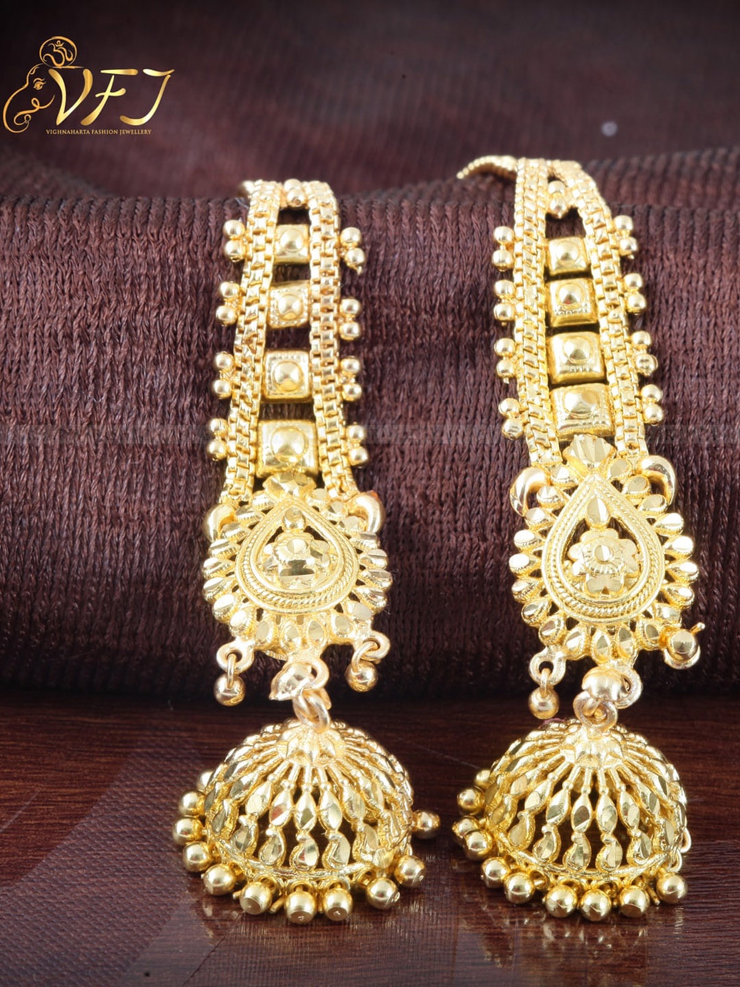 

Vighnaharta Gold-Plated Floral Jhumkas Earrings