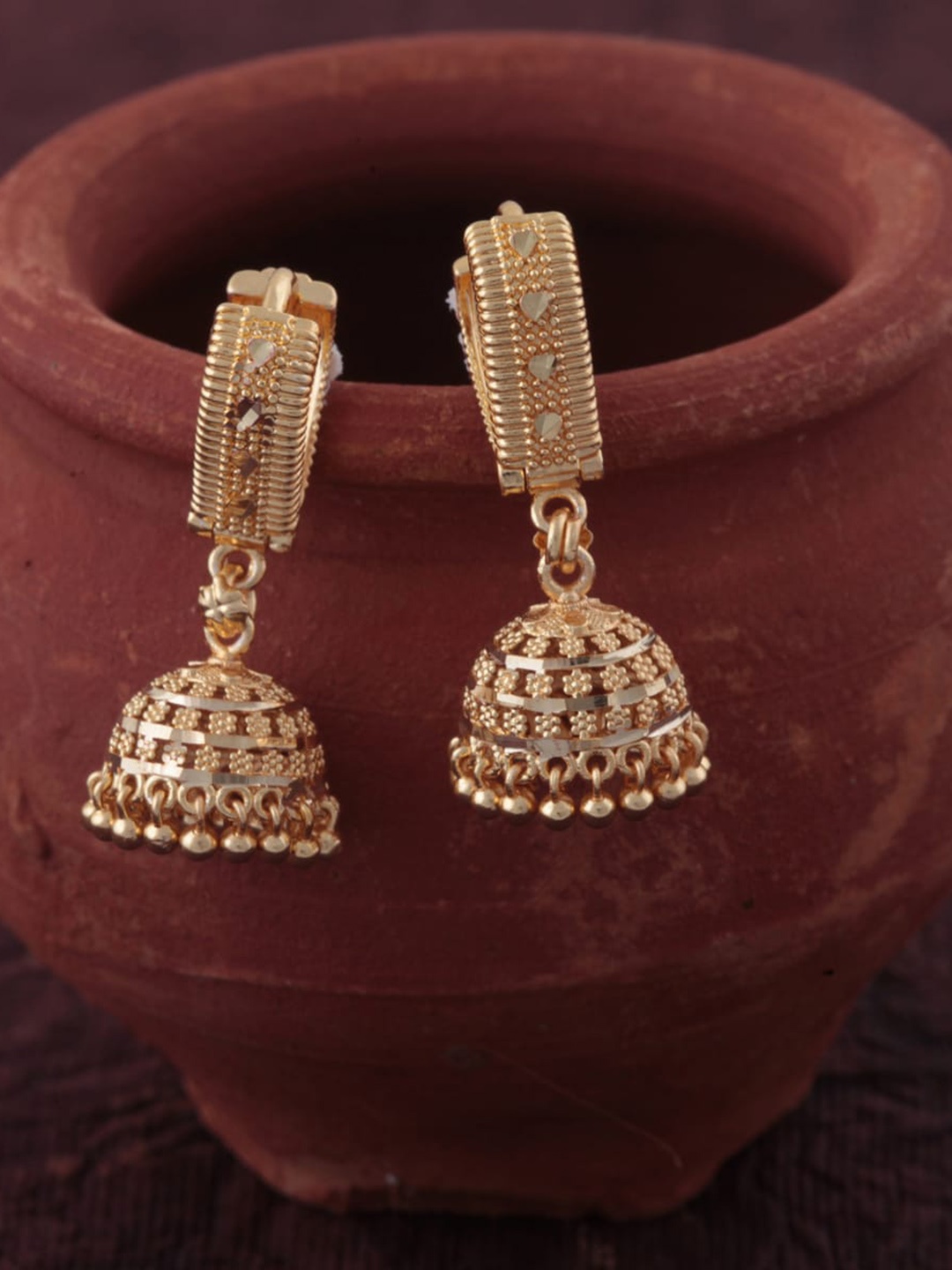 

Vighnaharta Gold-Plated Dome Shaped Jhumkas