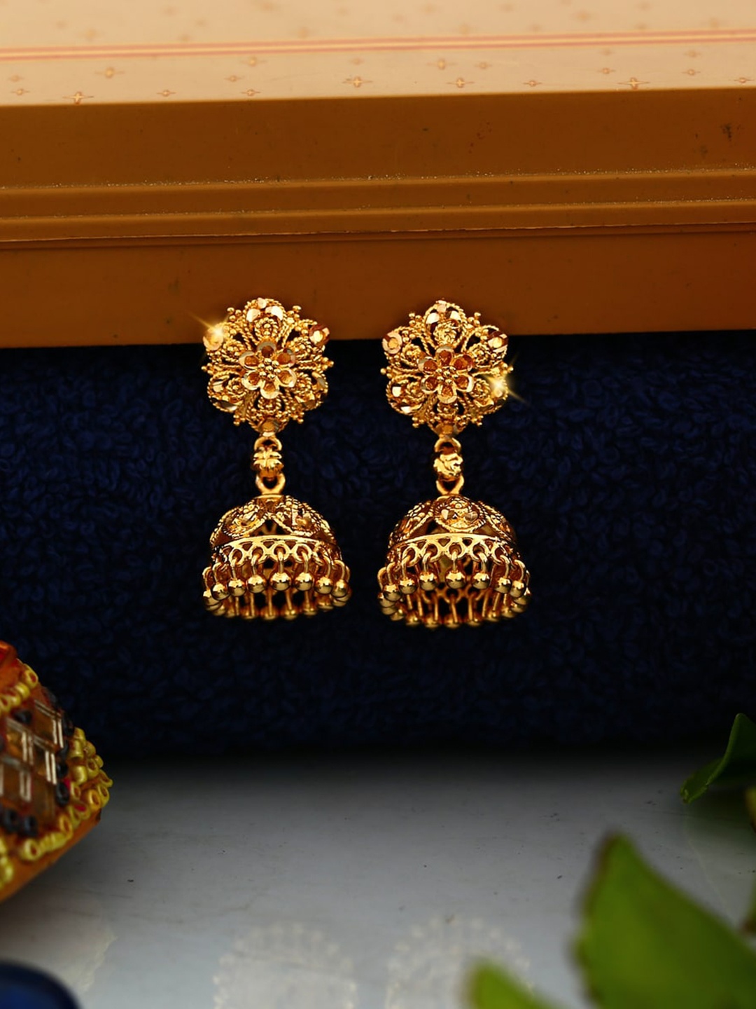 

Vighnaharta Gold-Plated Floral Jhumkas Earrings