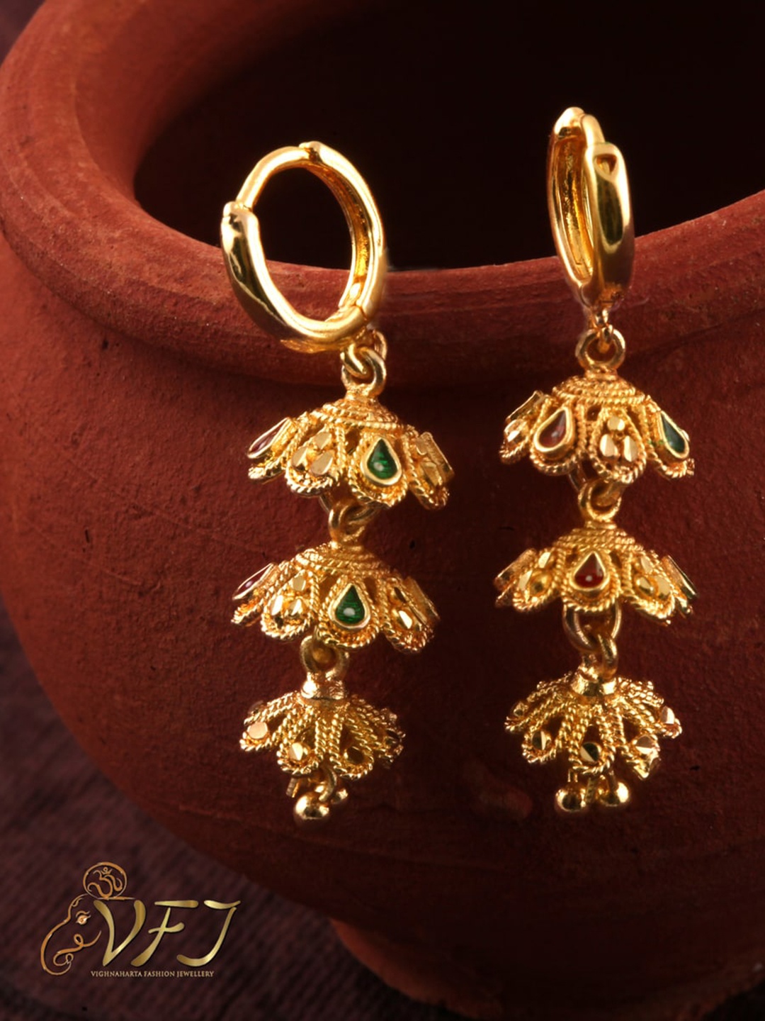 

Vighnaharta Gold-Plated Floral Jhumkas Earrings