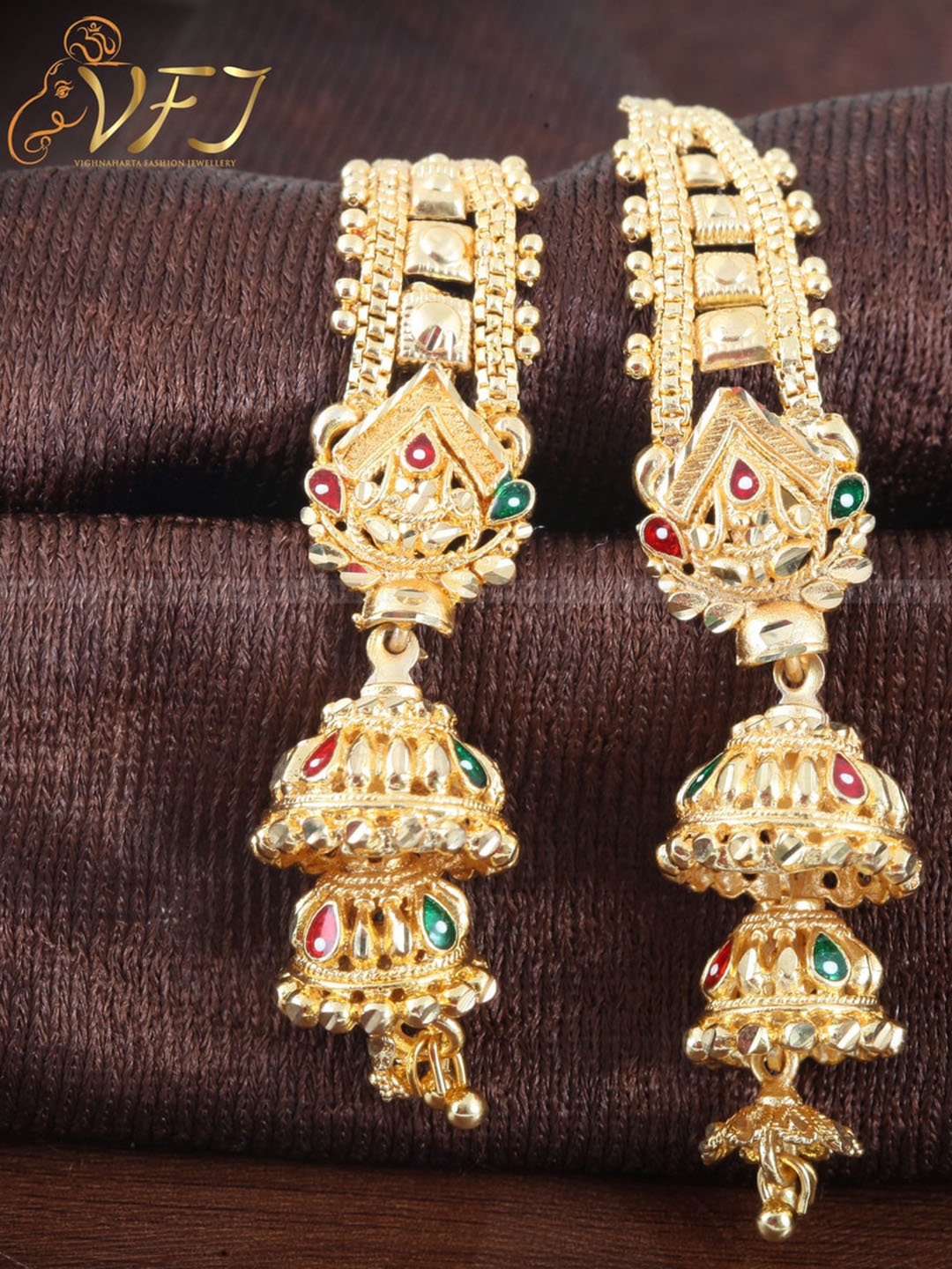 

Vighnaharta Gold-Plated Floral Jhumkas Earrings