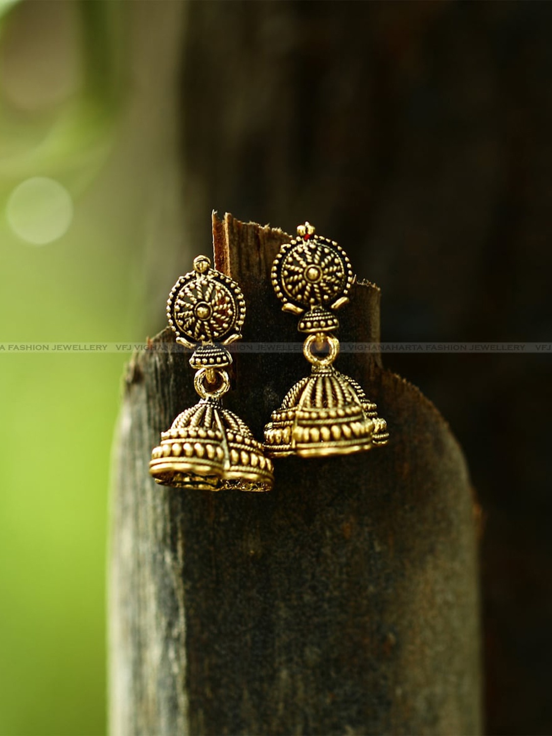 Vighnaharta Gold-Plated Floral Jhumkas Earrings