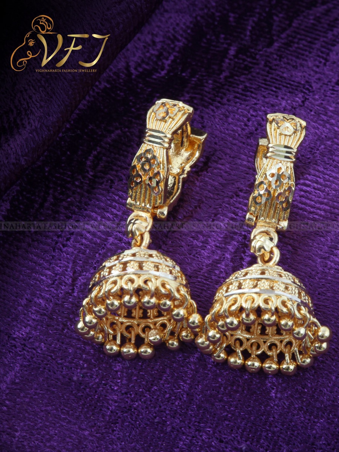 

Vighnaharta Gold-Plated Floral Jhumkas Earrings