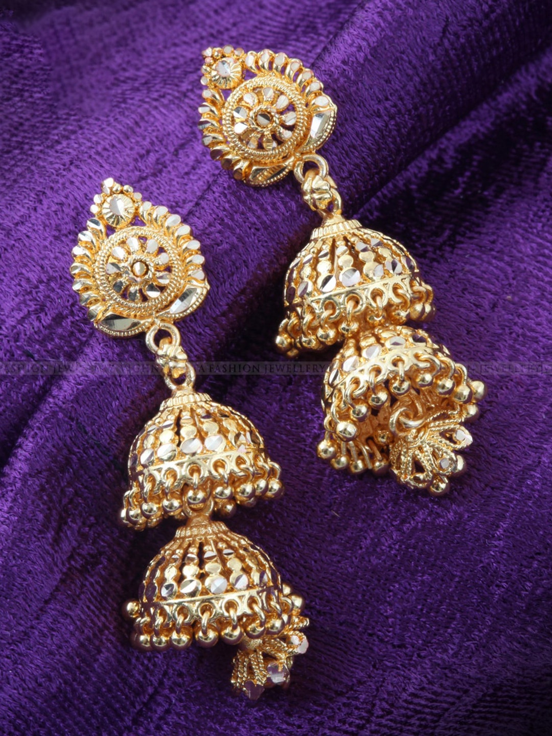 

Vighnaharta Gold-Plated Floral Jhumkas