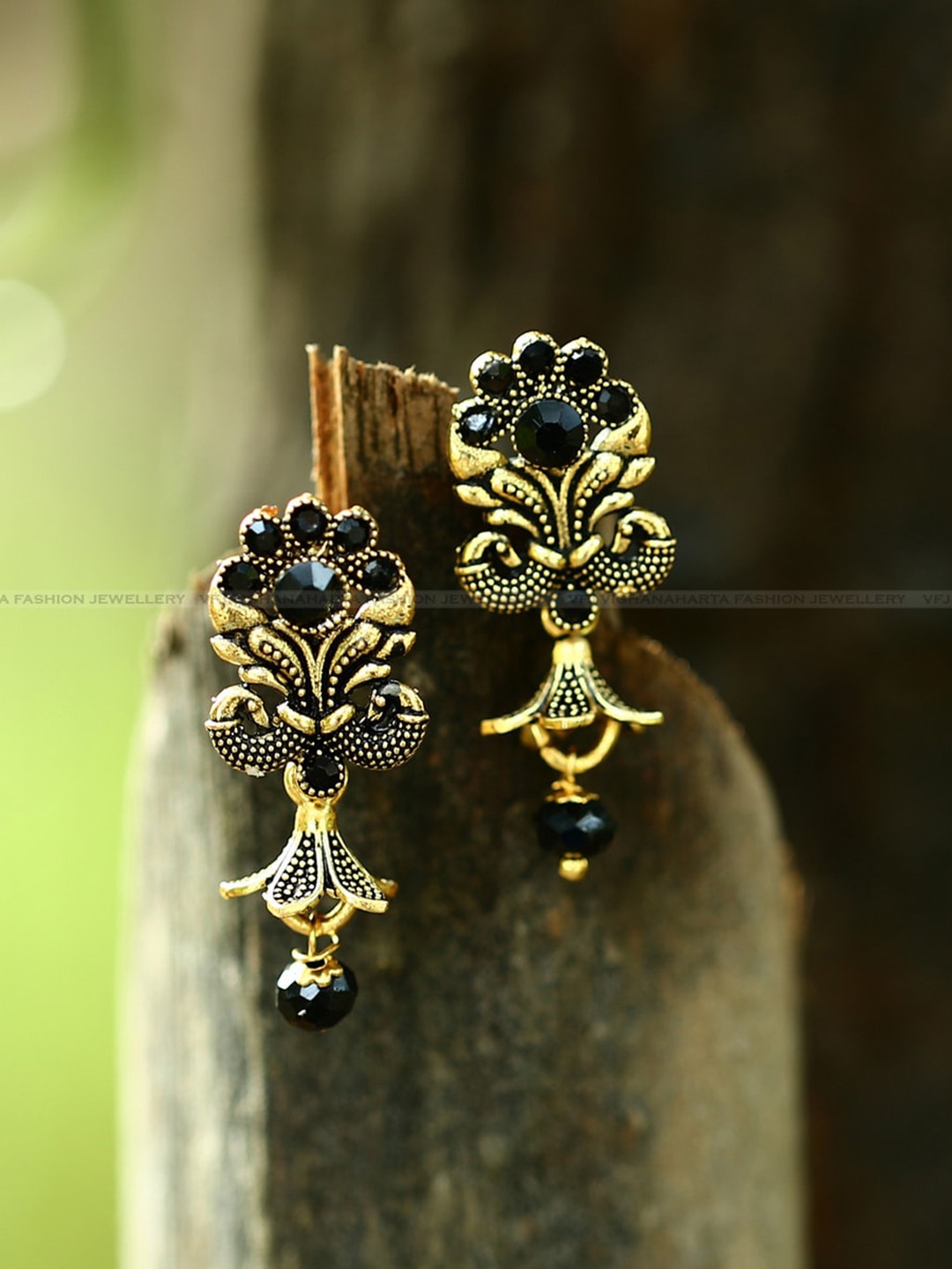 Vighnaharta Gold-Plated Floral Drop Earrings