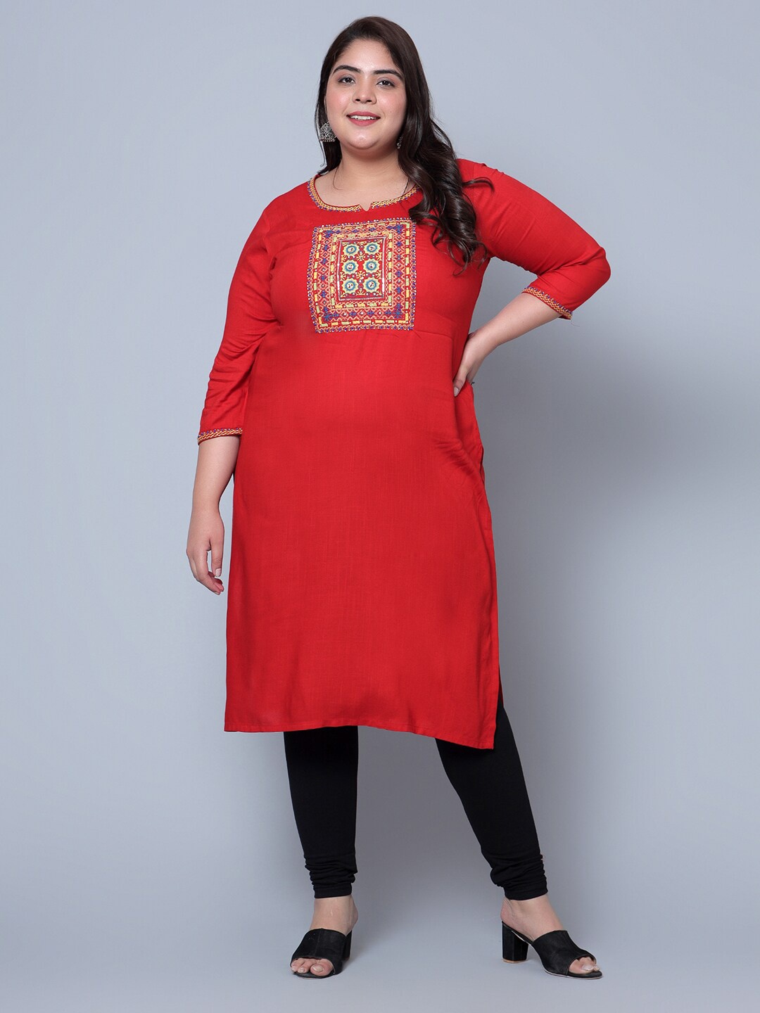 

Bani Women Plus Size Floral Embroidered Liva Kurta, Red