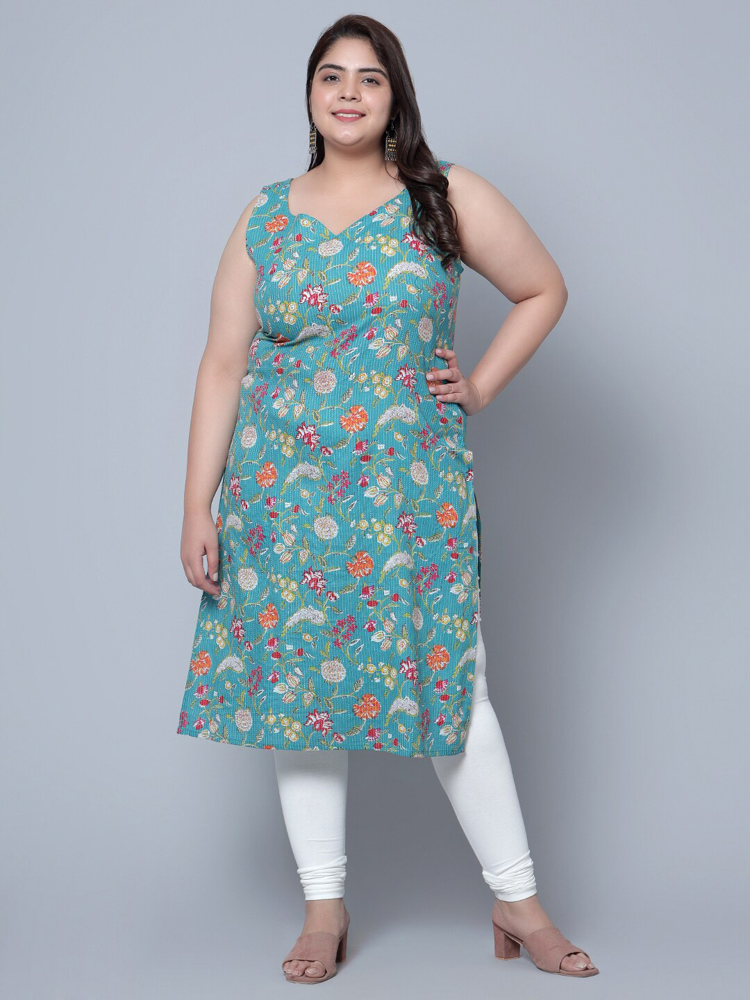 

Bani Women Plus Size Floral Printed Kurta, Turquoise blue
