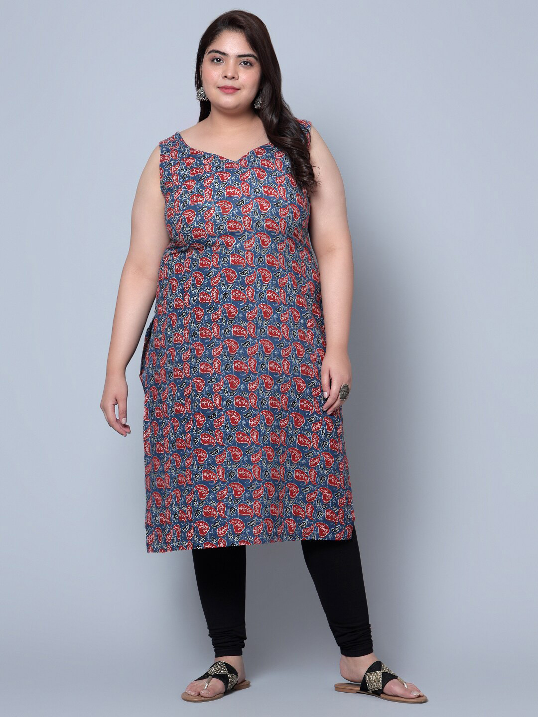 

Bani Women Plus Size Paisley Printed Kurta, Navy blue