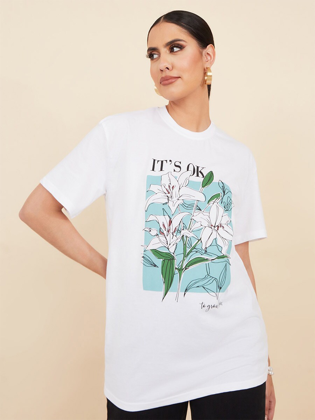 

Styli Graphic Printed Relaxed Fit Cotton T-shirt, White