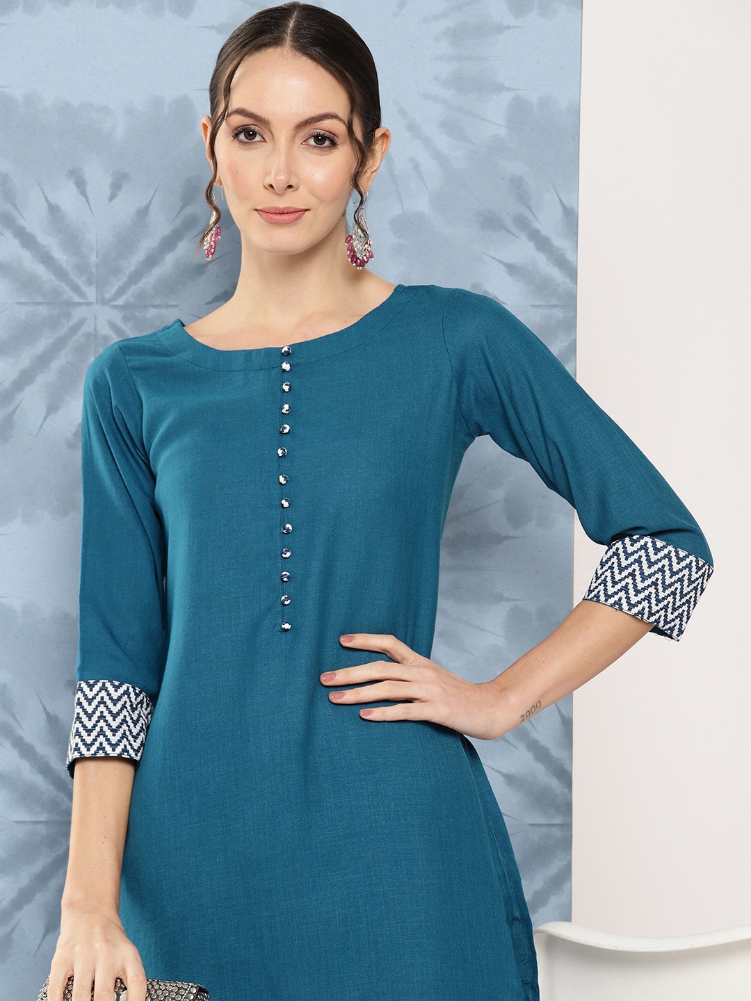 

Indo Era Women Teal Regular Kurta with Palazzos