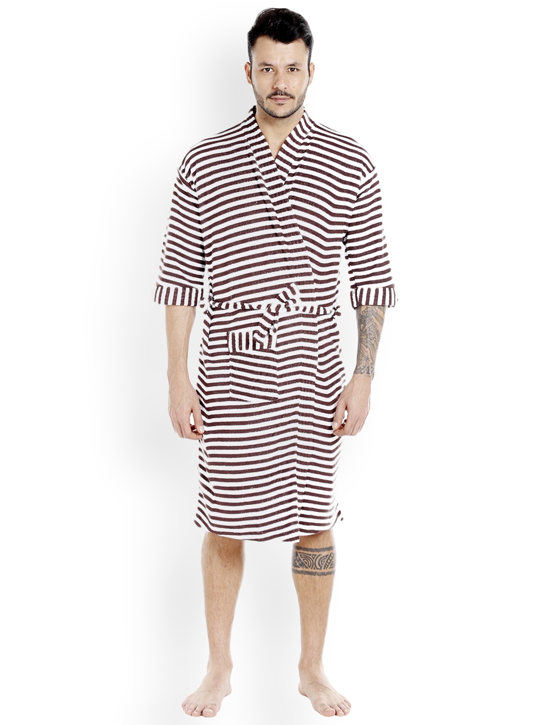 

Sand Dune Brown & White Striped Bathrobe