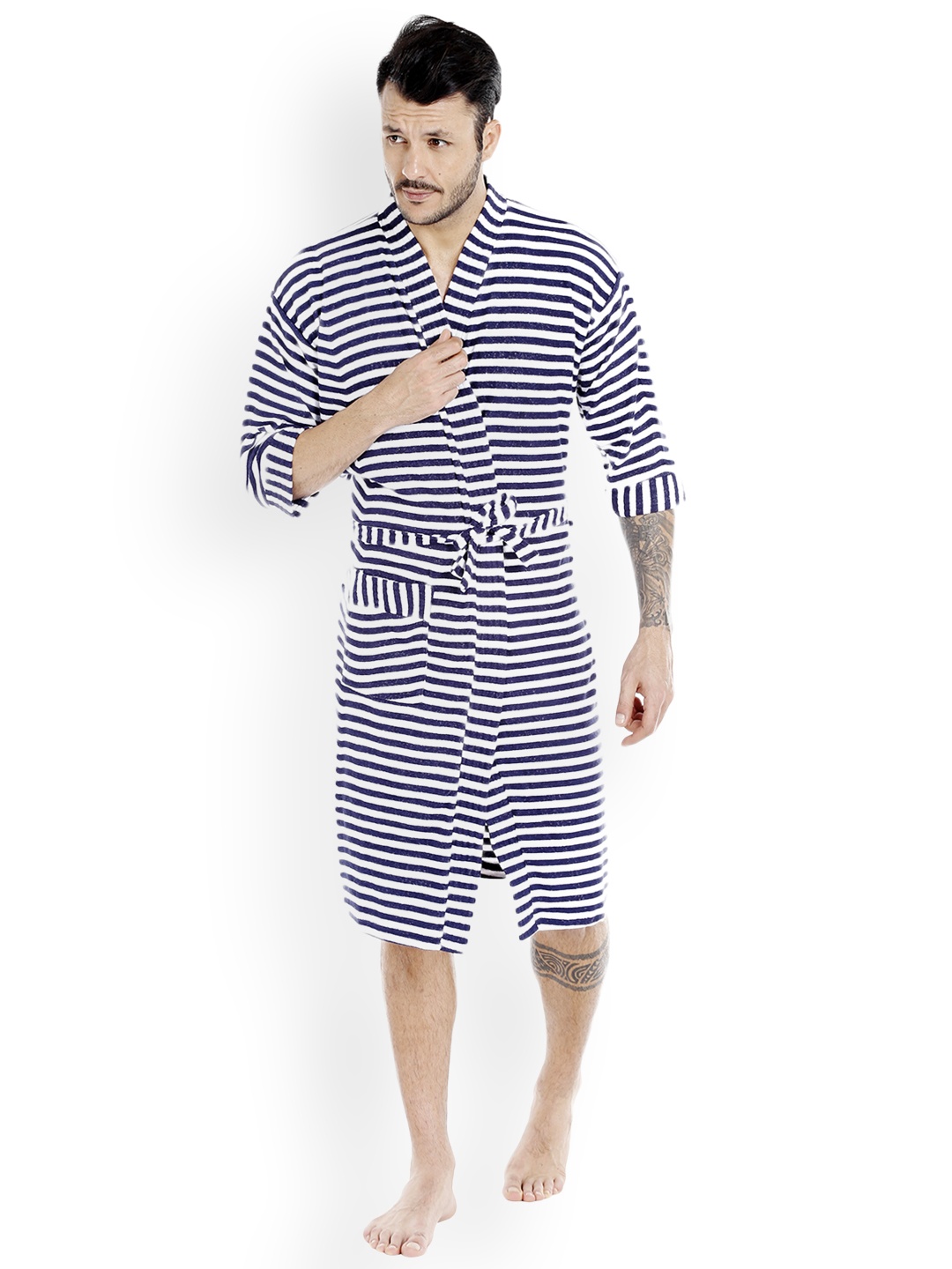 

Sand Dune Navy Blue & White Striped Bathrobe