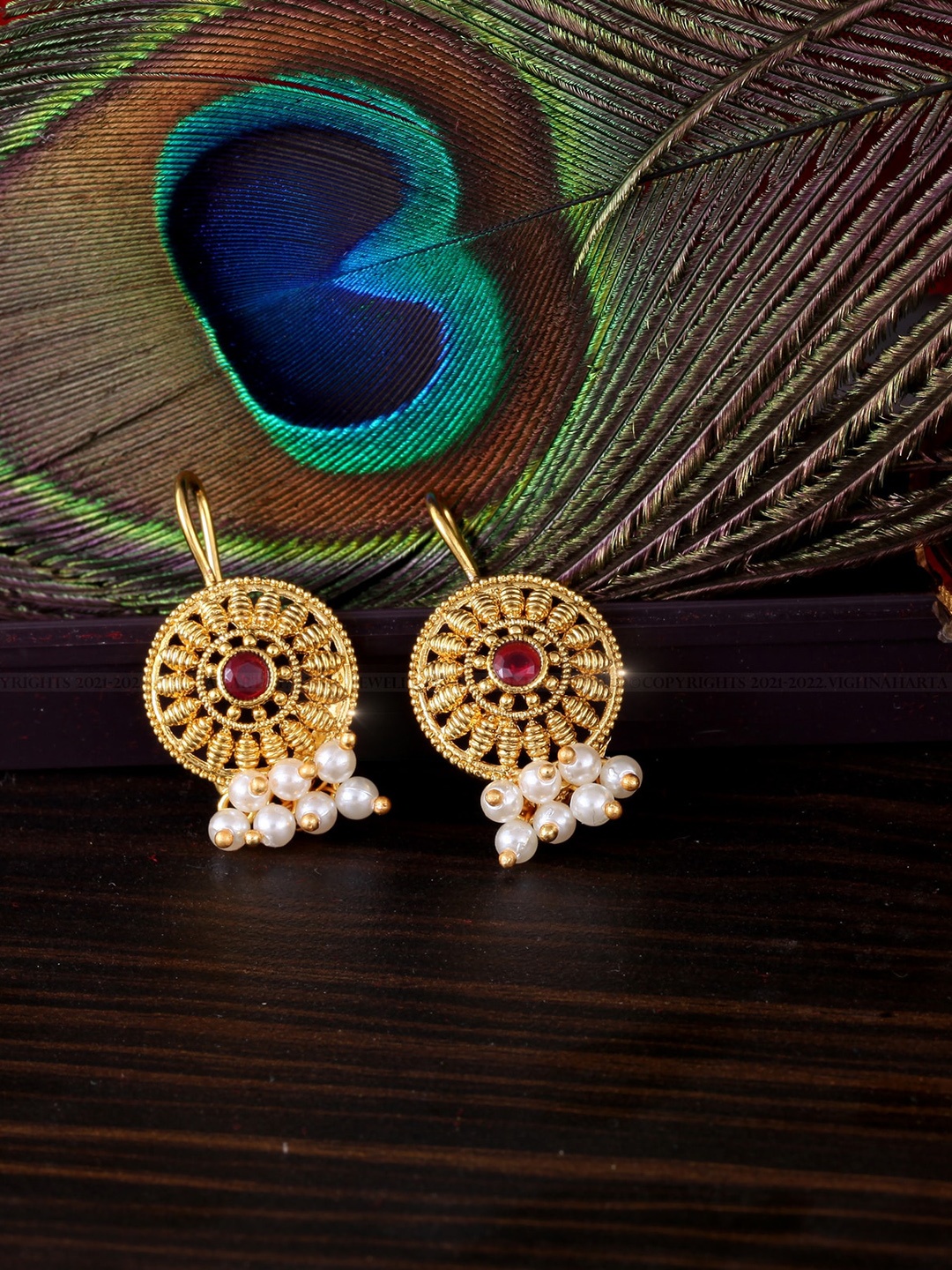 

Vighnaharta Gold Plated Contemporary Stones & Beads Ear Cuffs Earrings