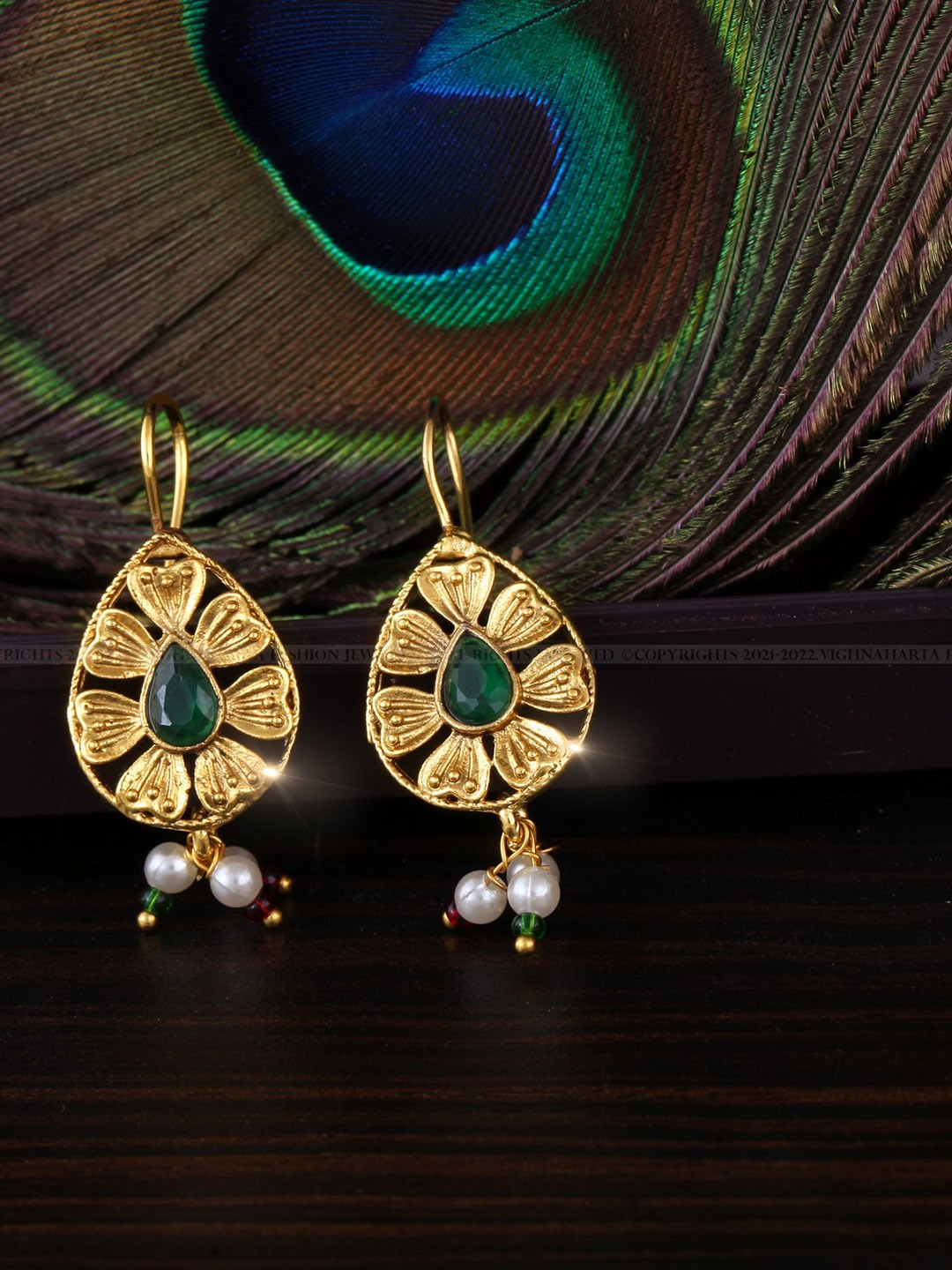 

Vighnaharta Gold-Plated Contemporary Drop Earrings