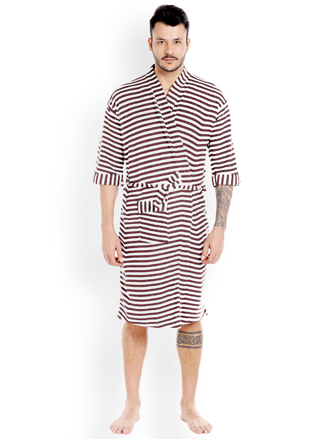 

Sand Dune Brown & White Striped Bathrobe