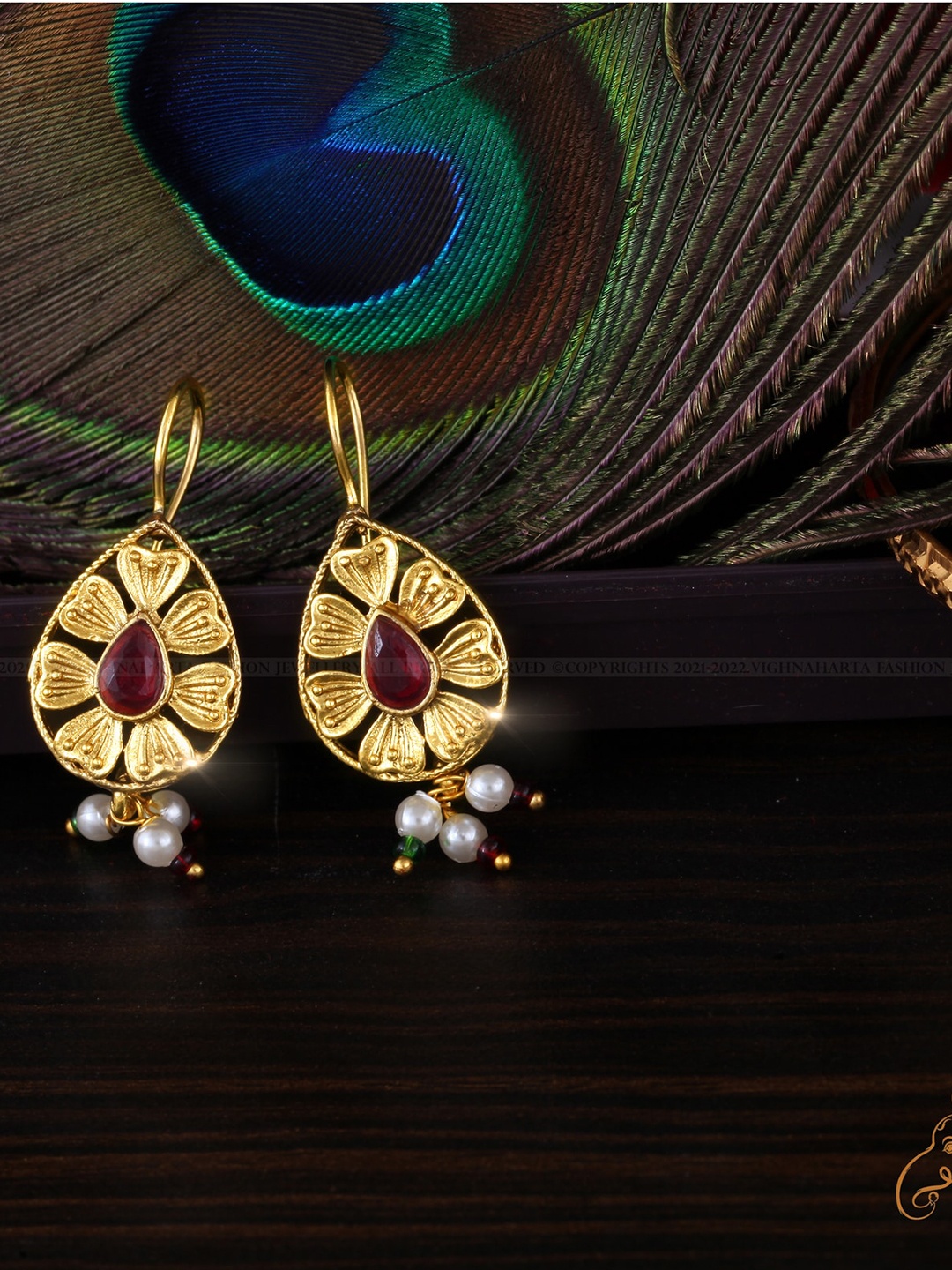 

Vighnaharta Gold Plated Contemporary Stones & Beads Ear Cuff Earrings