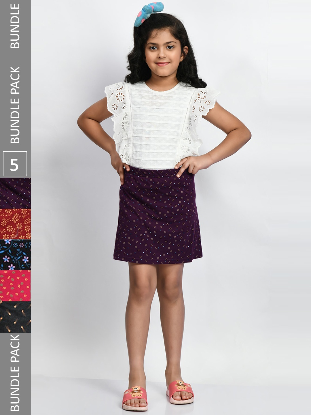 

BAESD Girls Pack Of 5 Mini A-Line Pure Cotton Skirts, Purple