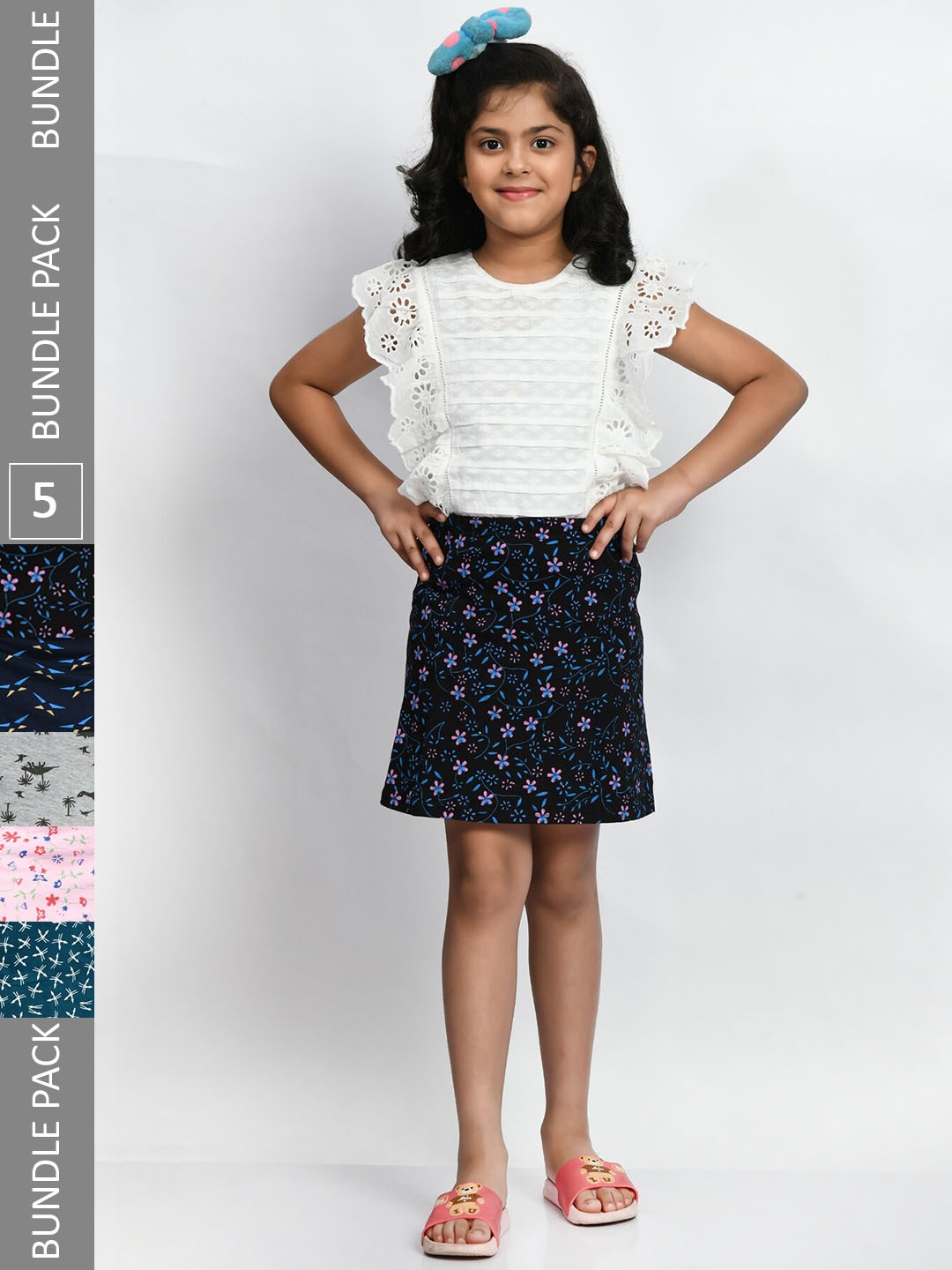 

BAESD Girls Pack Of 5 Printed Pure Cotton A-Line Mini Skirts, Grey