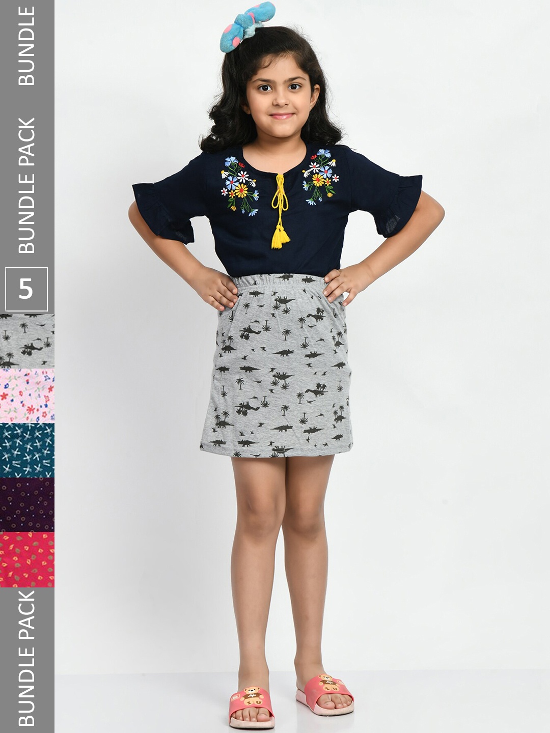 

BAESD Girls Pack Of 5 Mini A-Line Pure Cotton Skirts, Grey