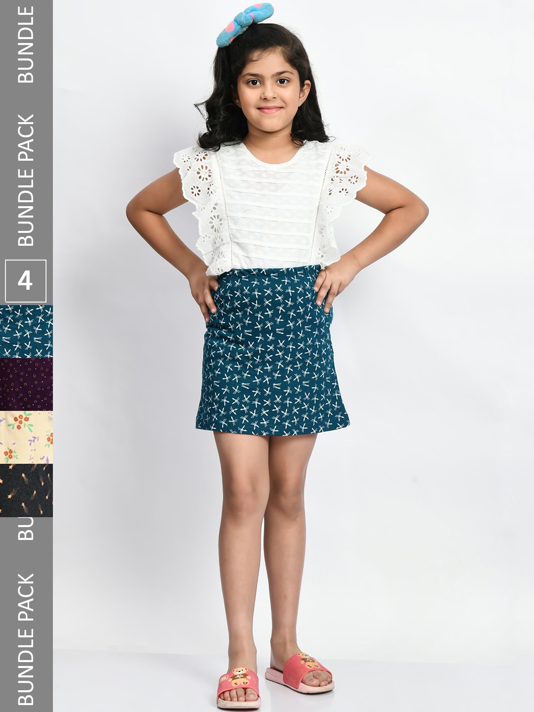

BAESD Girls Pack Of 4 Printed Pure Cotton A-Line Mini Skirts, Green