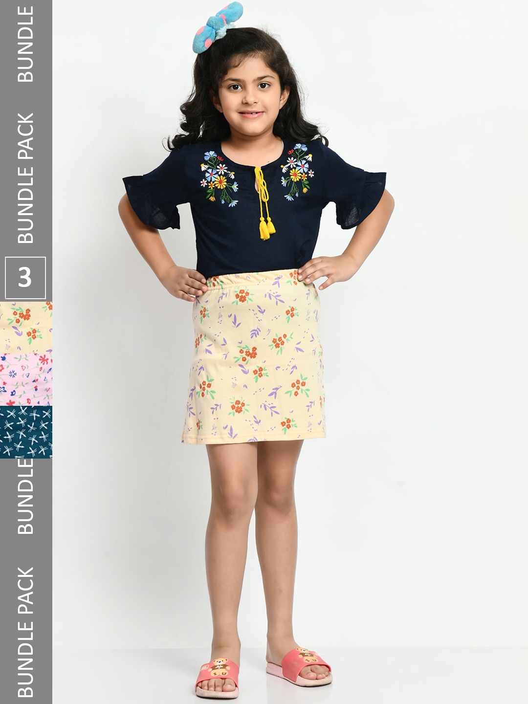 

BAESD Girls Pack Of 3 Mini A-Line Pure Cotton Skirts, Yellow