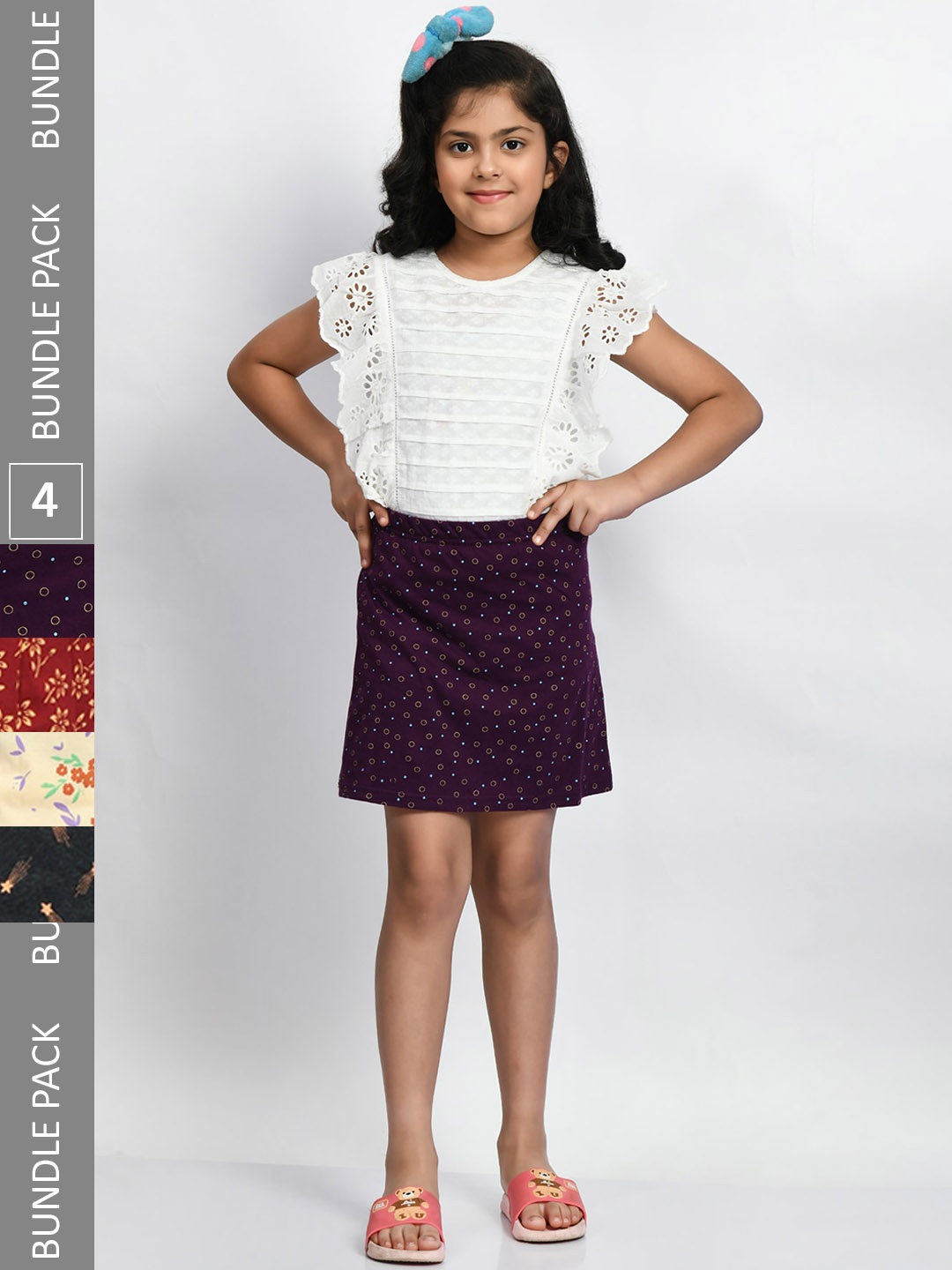 

BAESD Girls Pack Of 4 Printed Pure Cotton A-Line Mini Skirts, Purple