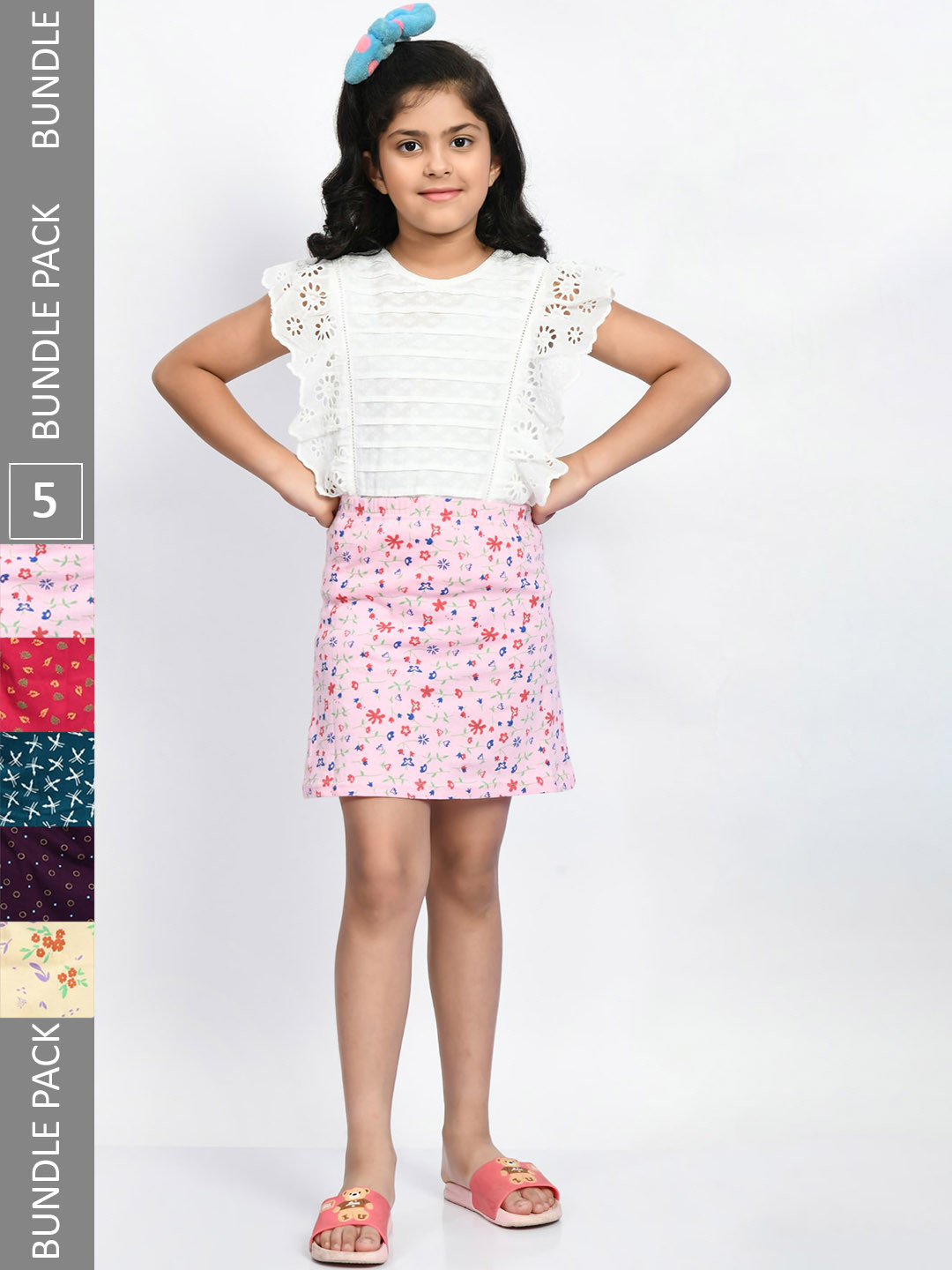 

BAESD Girls Pack Of 5 Printed Pure Cotton A-Line Mini Skirts, Cream
