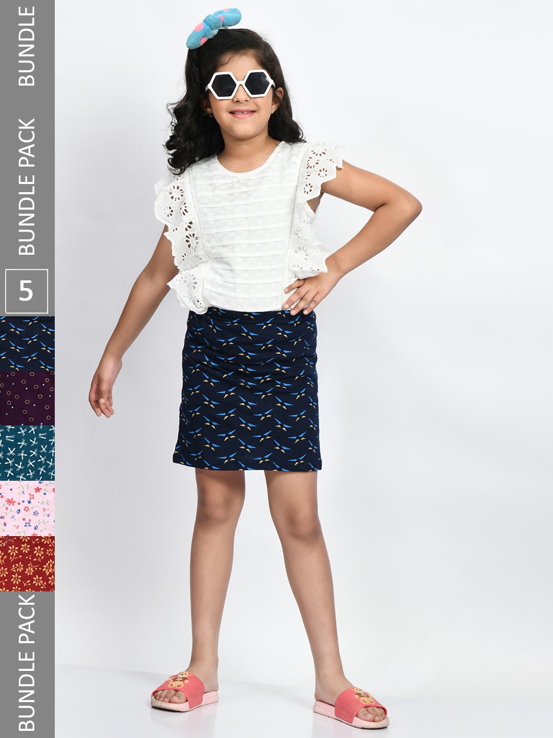 

BAESD Girls Pack Of 5 Mini A-Line Pure Cotton Skirts, Blue