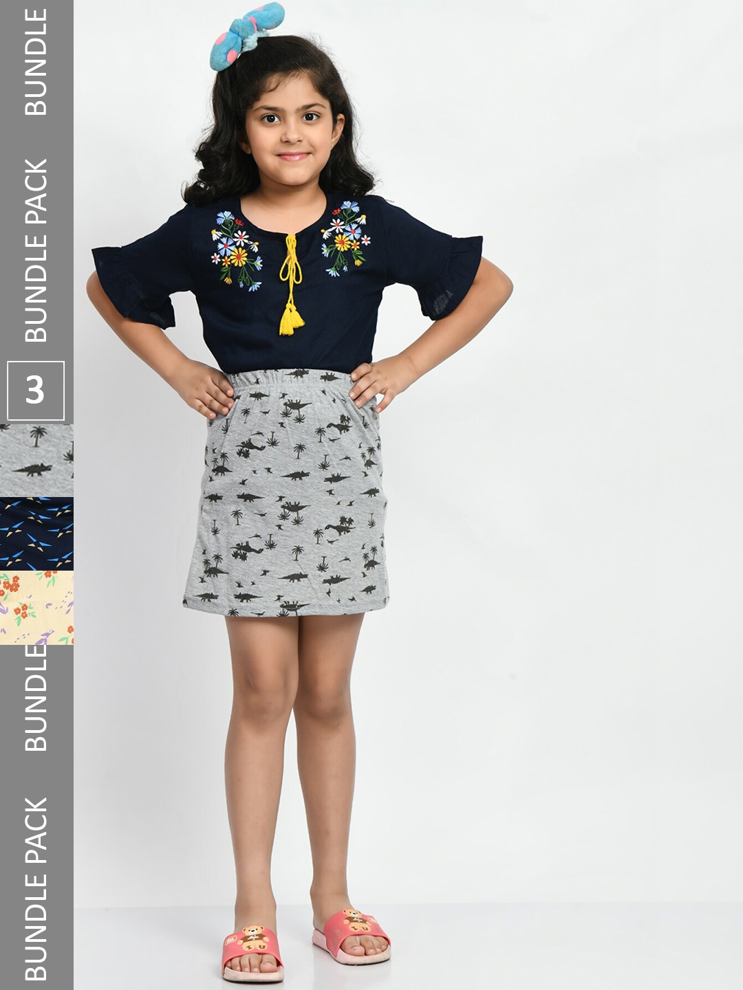 

BAESD Girls Pack Of 3 Printed Pure Cotton Straight Skirts, Grey