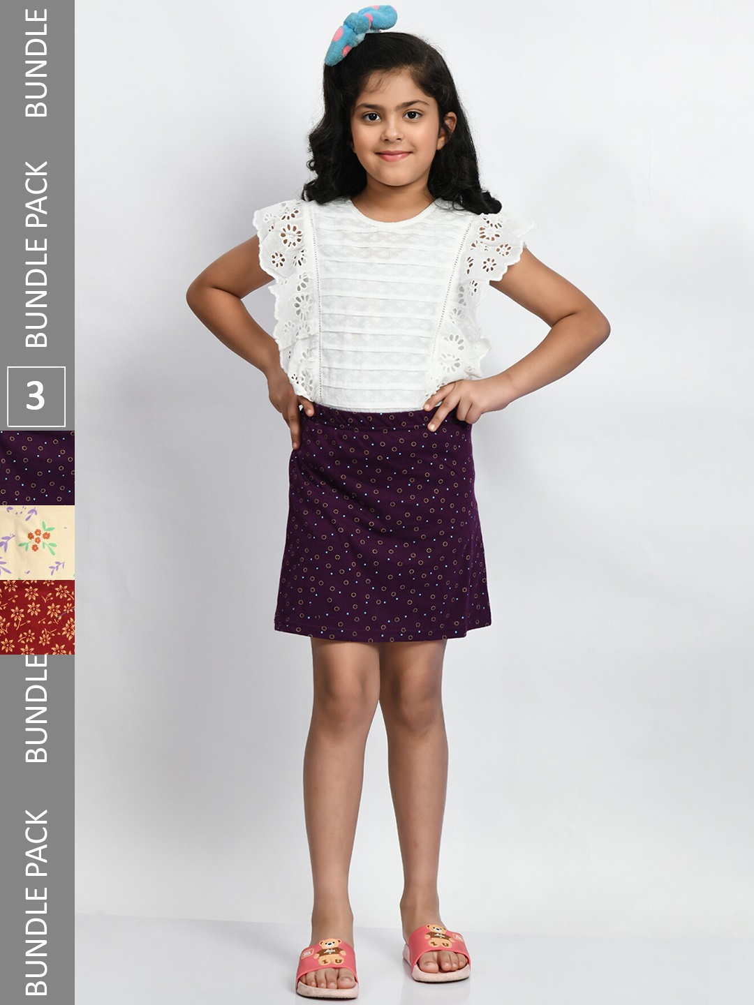 BAESD Girls Pack Of 3 Mini A-Line Pure Cotton Skirts, Purple