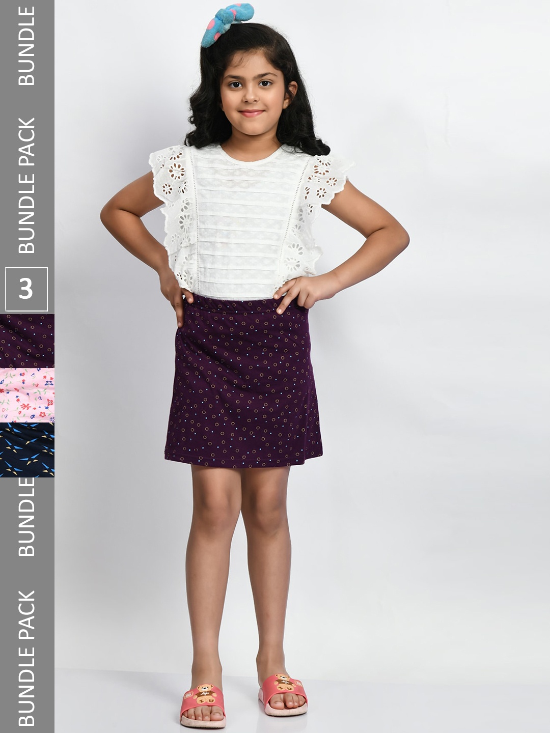 

BAESD Girls Pack Of 3 Printed Pure Cotton A-Line Mini Skirts, Navy blue