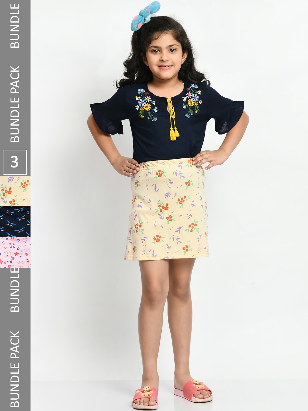 

BAESD Girls Pack Of 3 Mini A-Line Pure Cotton Skirts, Navy blue