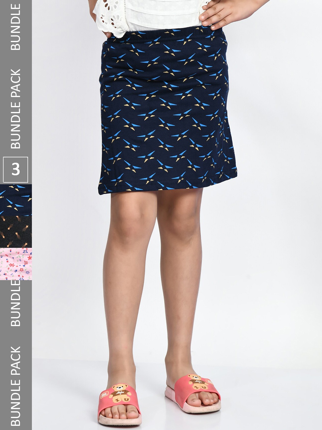 BAESD Girls Pack Of 3 Mini A-Line Pure Cotton Skirts, Navy blue